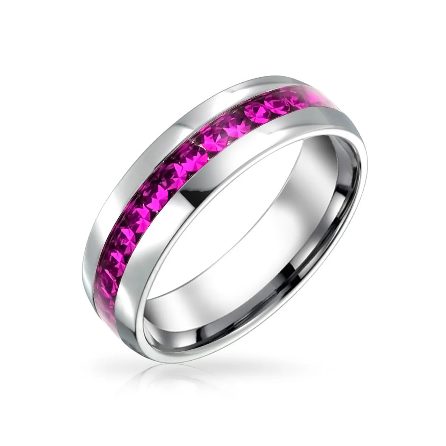 Channel Set Crystal Eternity Band Ring Stainless Steel 6MM - Image 10