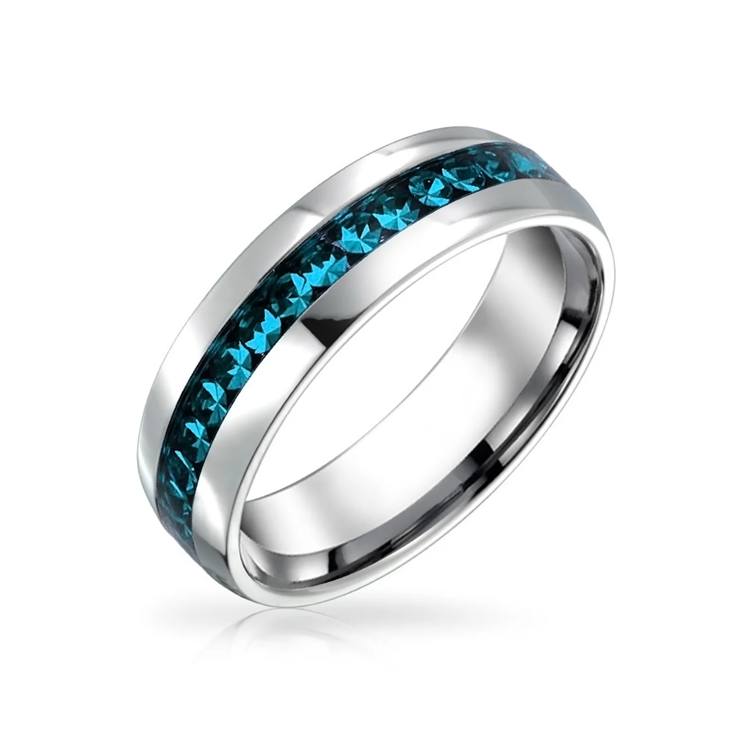 Channel Set Crystal Eternity Band Ring Stainless Steel 6MM - Image 11