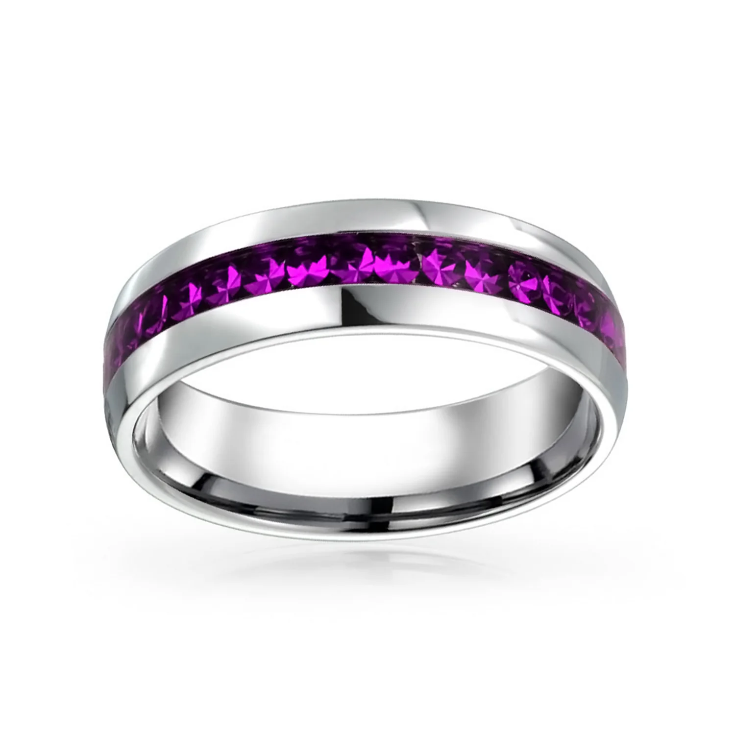 Channel Set Crystal Eternity Band Ring Stainless Steel 6MM - Image 13