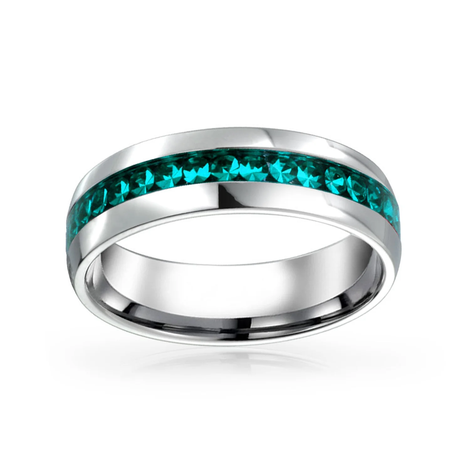 Channel Set Crystal Eternity Band Ring Stainless Steel 6MM - Image 14