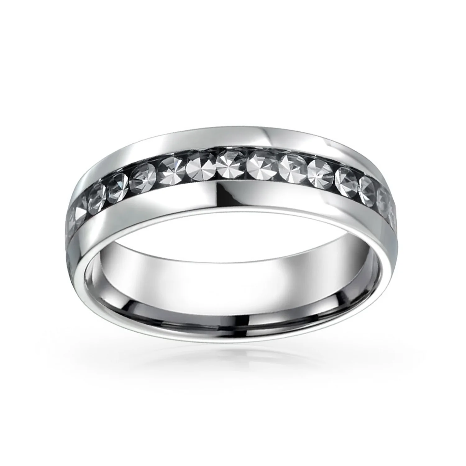 Channel Set Crystal Eternity Band Ring Stainless Steel 6MM - Image 15