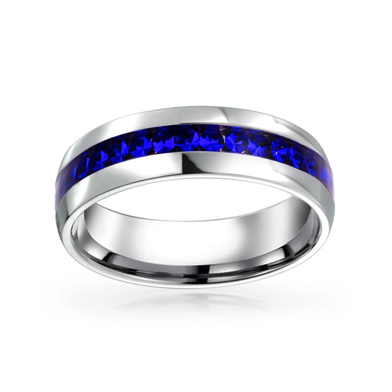 Channel Set Crystal Eternity Band Ring Stainless Steel 6MM - Image 20