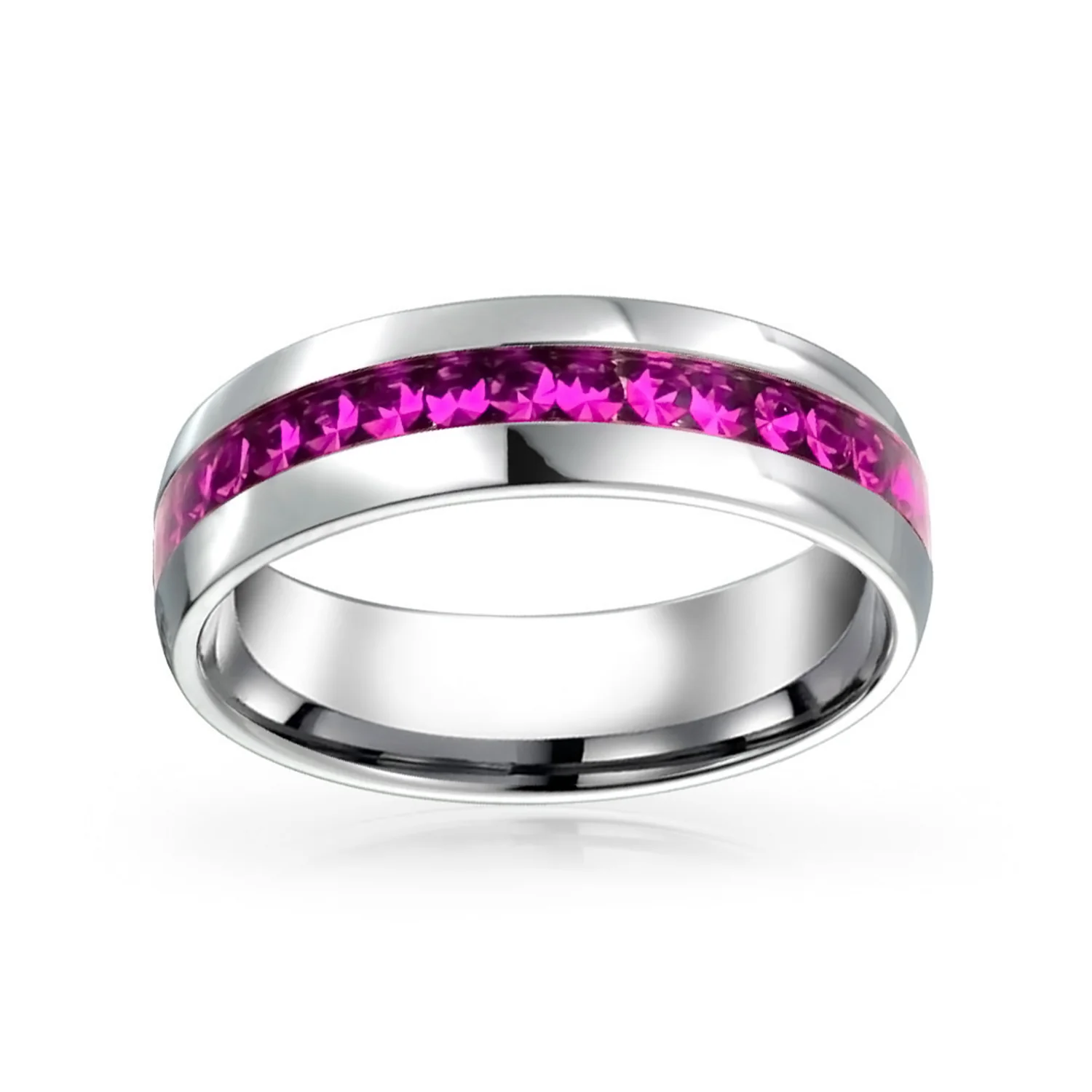 Channel Set Crystal Eternity Band Ring Stainless Steel 6MM - Image 21