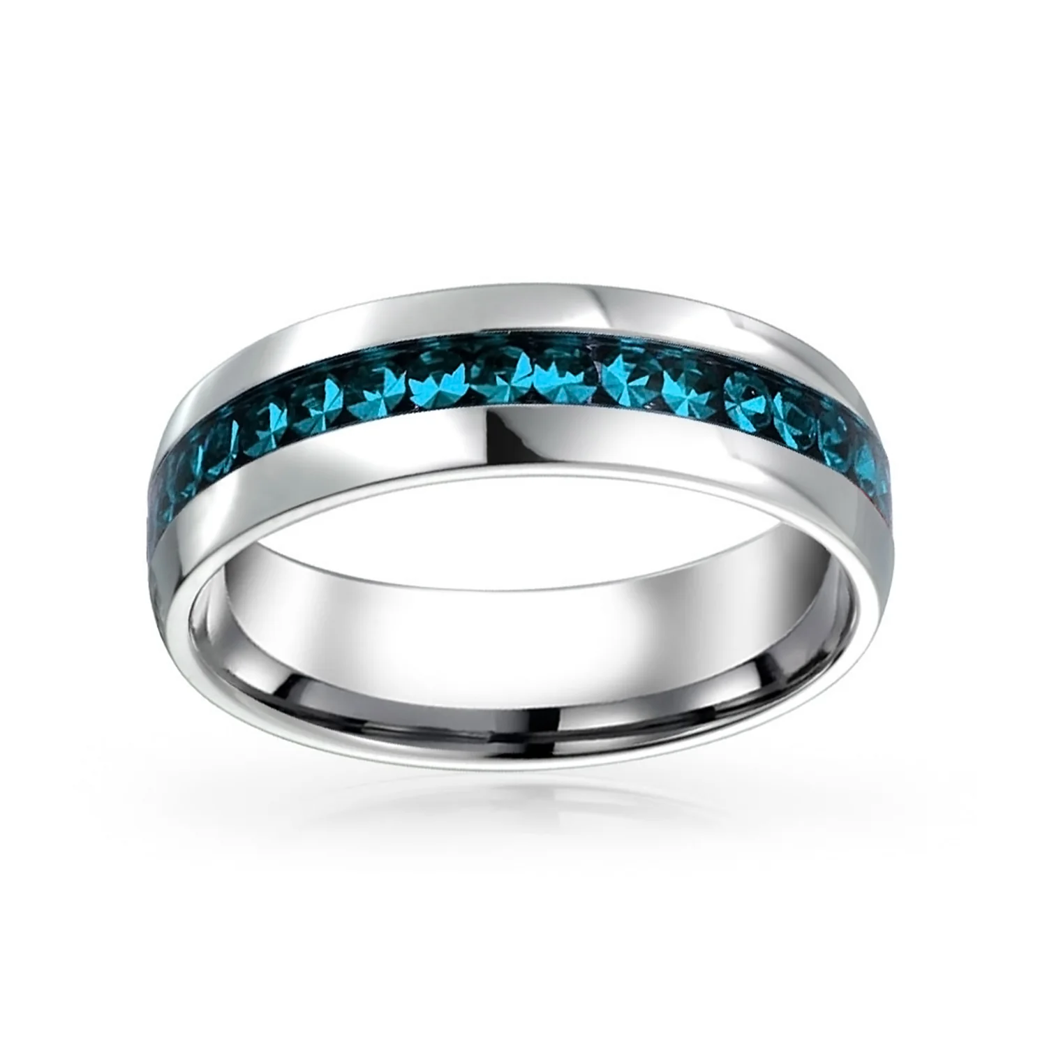 Channel Set Crystal Eternity Band Ring Stainless Steel 6MM - Image 22