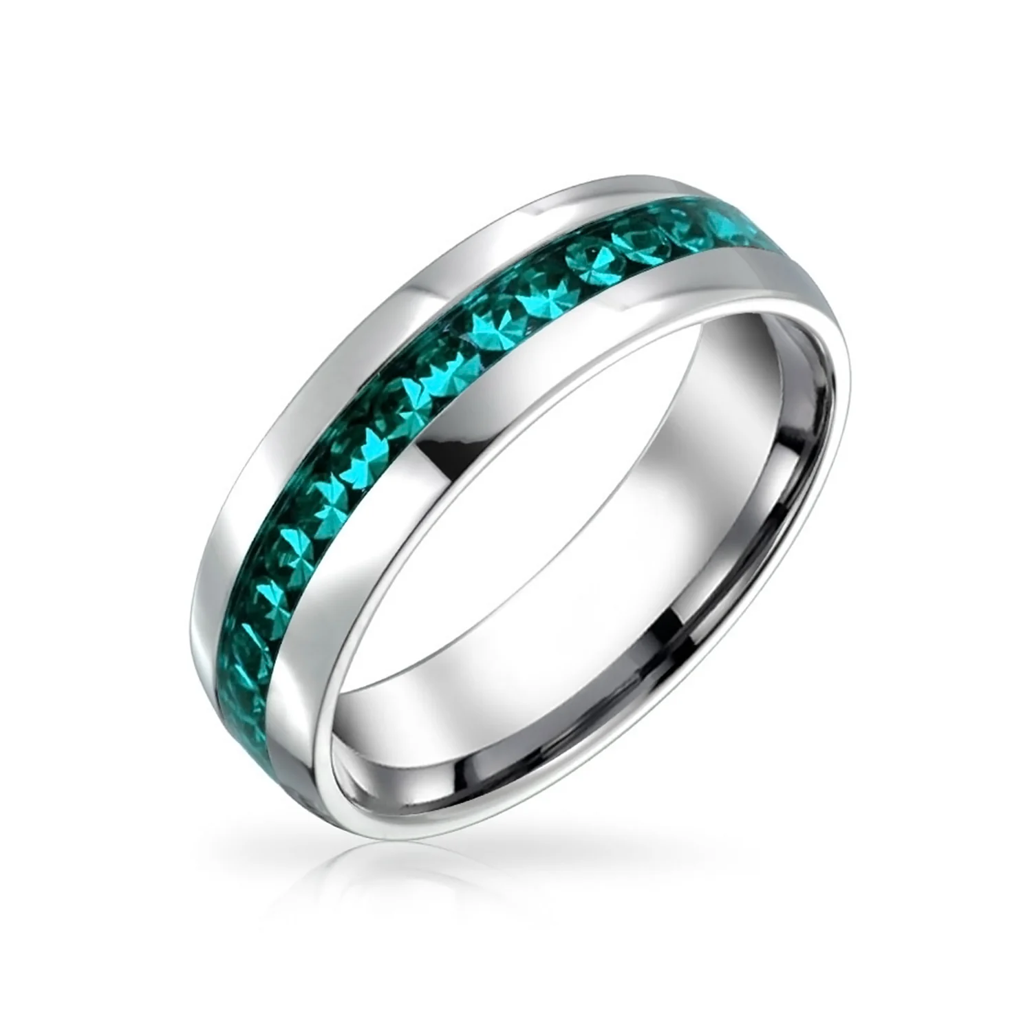 Channel Set Crystal Eternity Band Ring Stainless Steel 6MM - Image 3