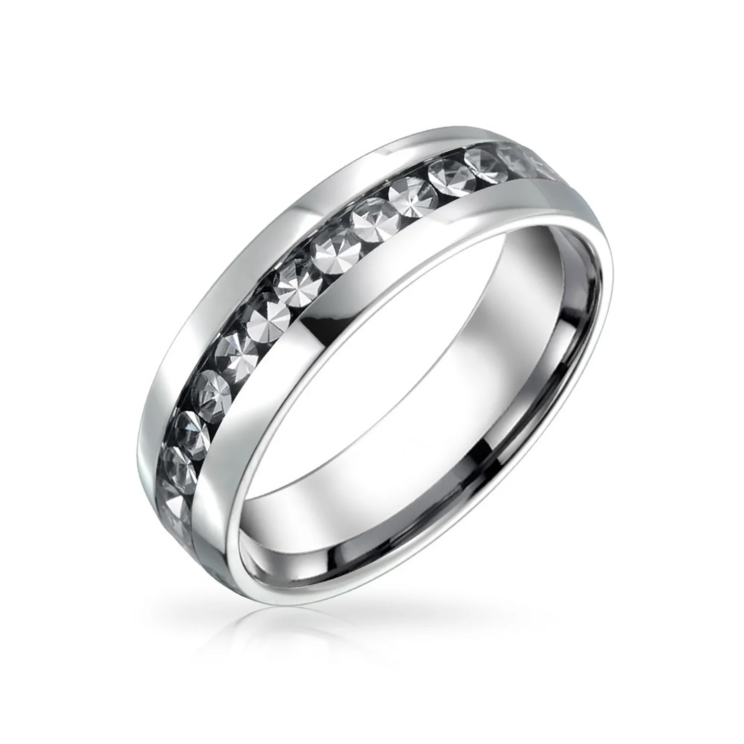 Channel Set Crystal Eternity Band Ring Stainless Steel 6MM - Image 4