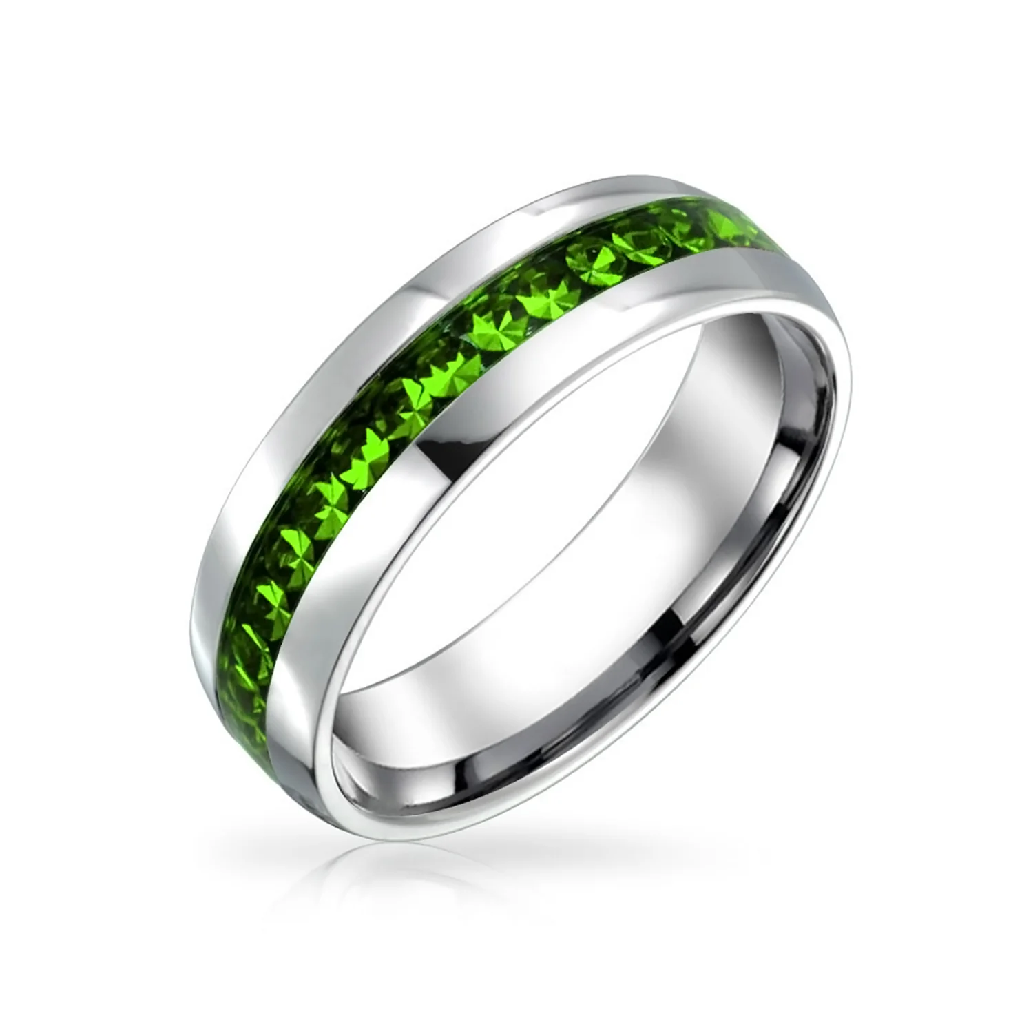 Channel Set Crystal Eternity Band Ring Stainless Steel 6MM - Image 8