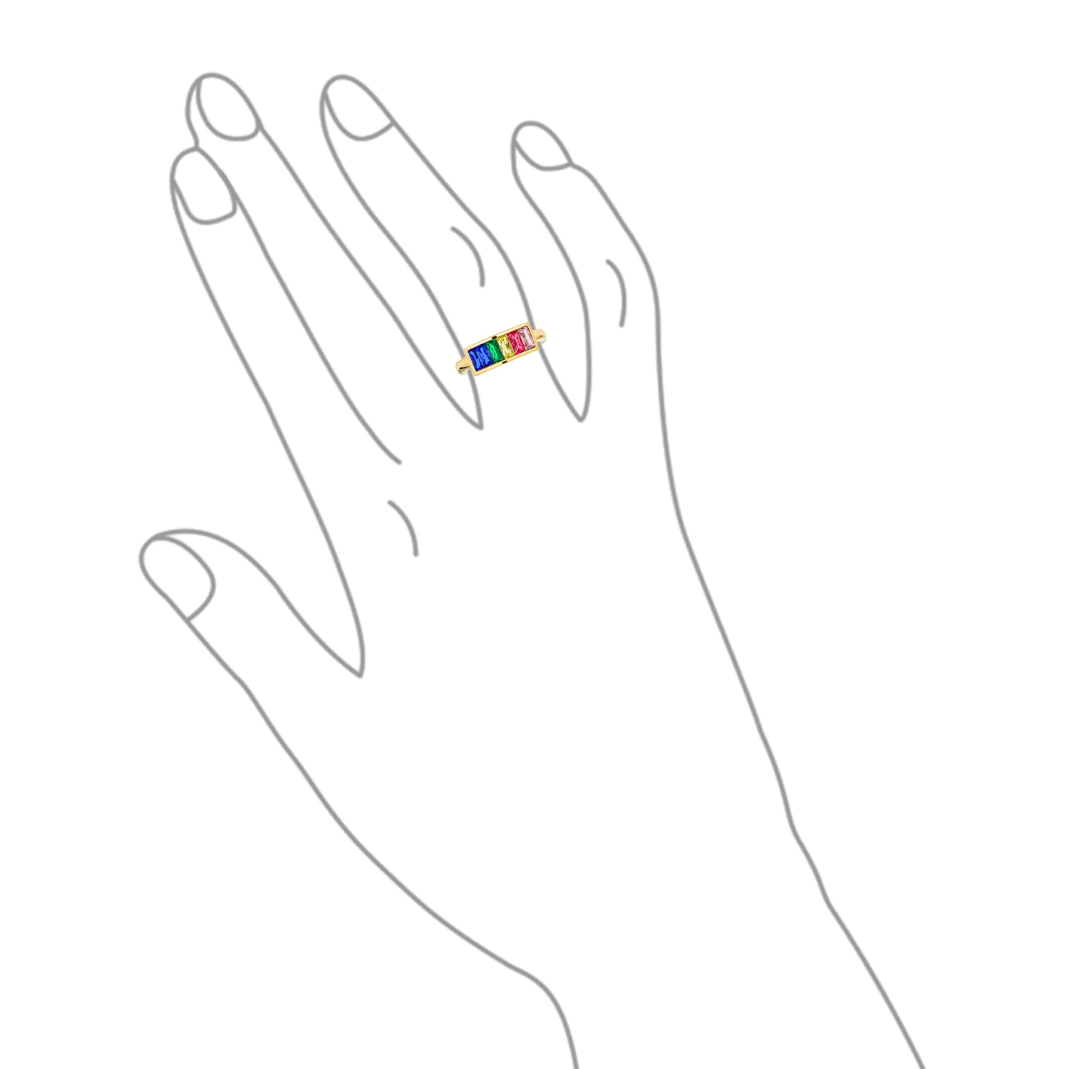 Mens Stainless Steel Gold Tone Rainbow Ring Princess Cut Square CZs for LGBTQ - Image 3