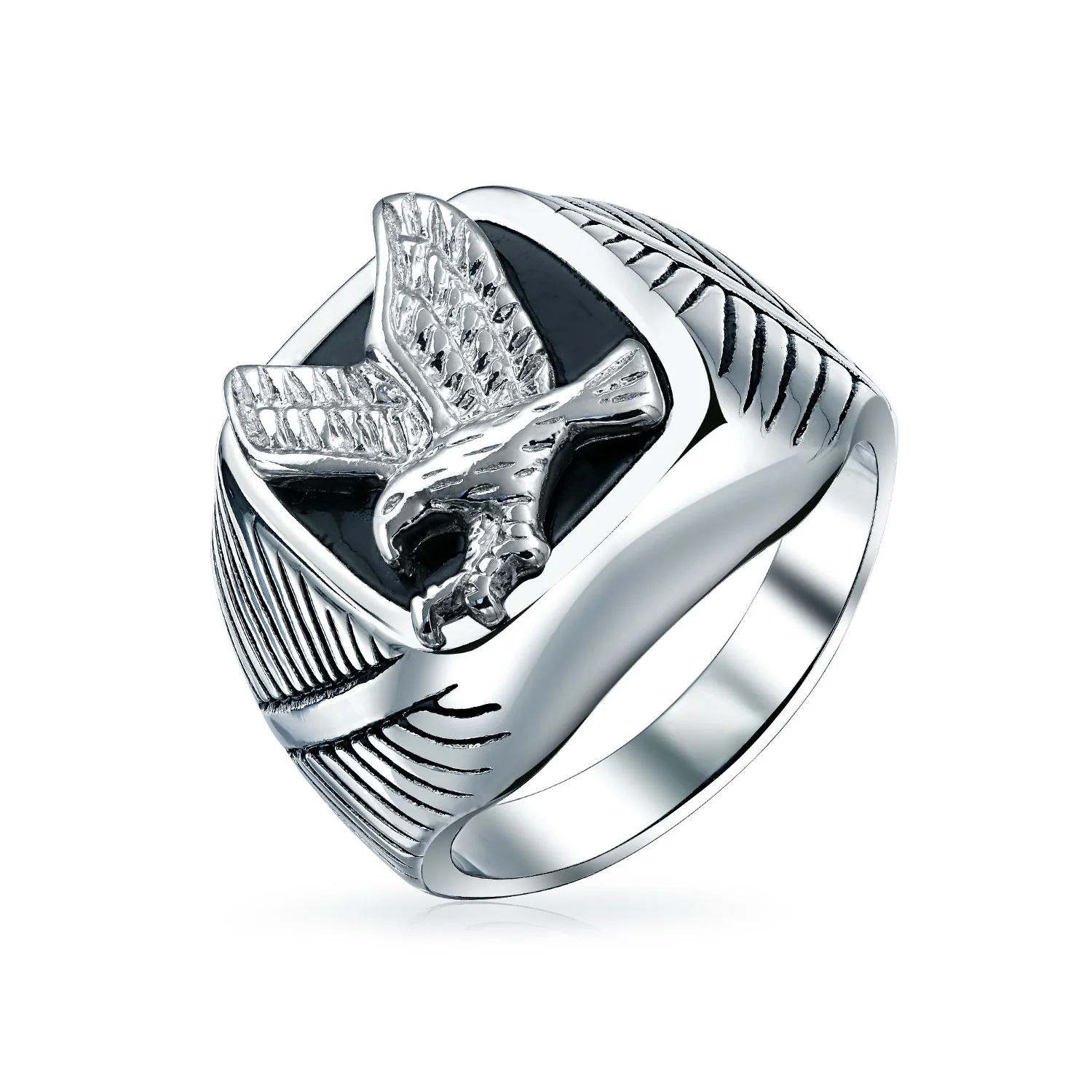 Large Square Black Patriotic USA American Bald Eagle Signet Ring Stainless Steel - Image 3