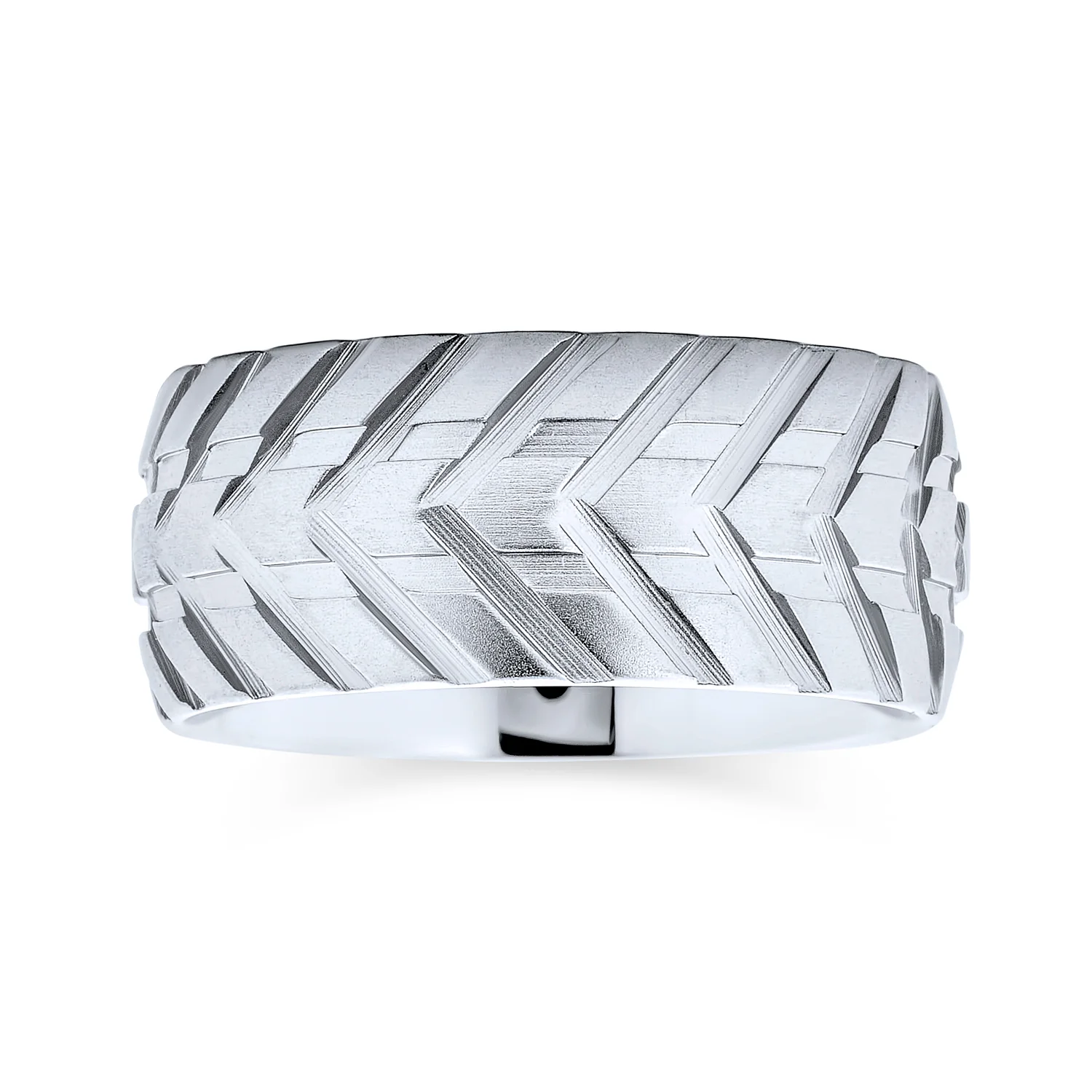 Rugged Tire Tread Band Ring Matte Brushed Silver Tone Stainless Steel 8MM - Image 2