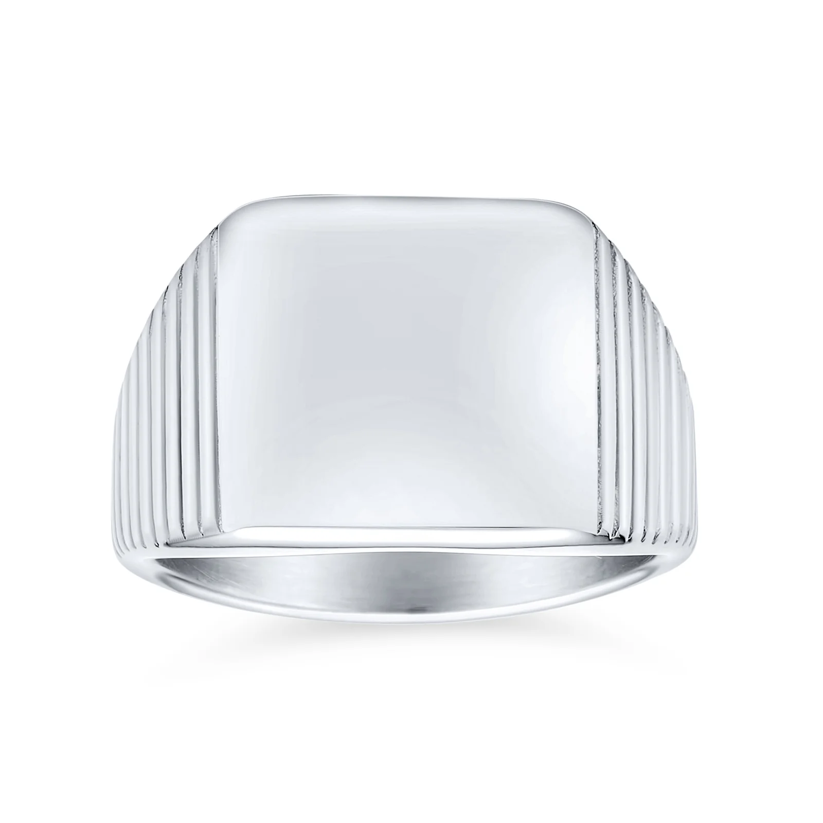 Mens Stainless Steel Monogram Initial Geometric Signet Ring BlackSilver Tone - Image 2
