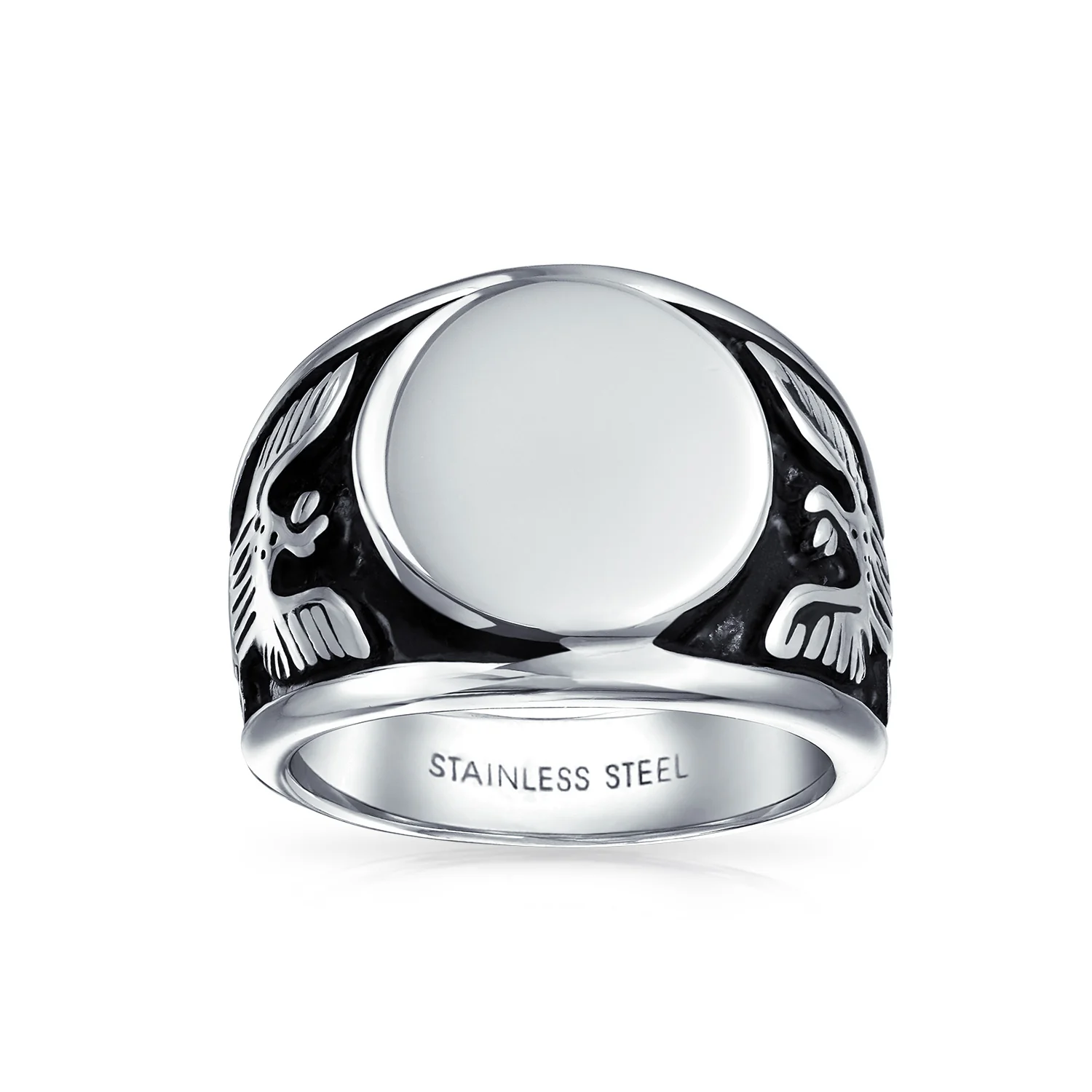 Mens Stainless Steel Patriotic USA Eagle Signet Ring Gold Plated Silver Tone - Image 2