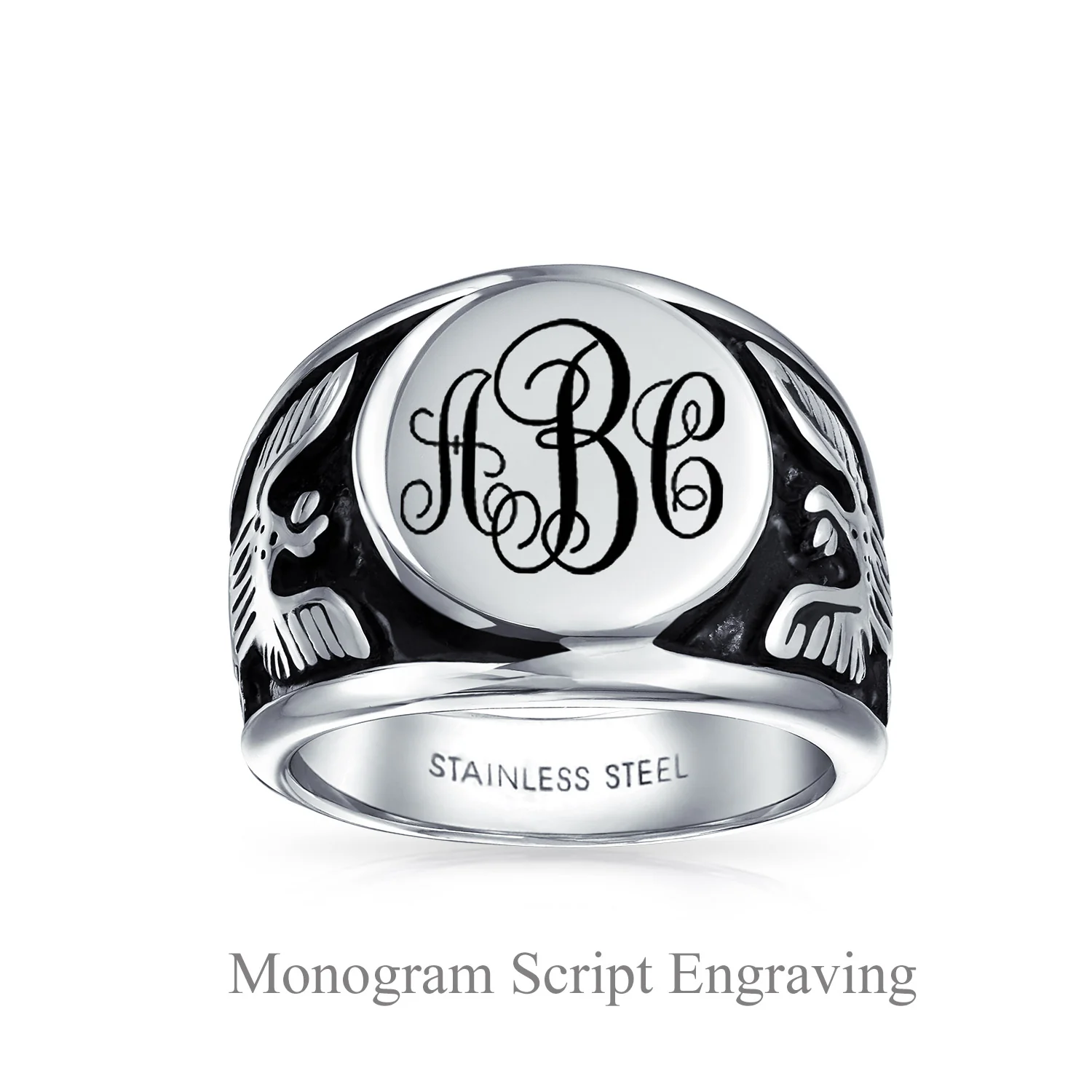 Mens Stainless Steel Patriotic USA Eagle Signet Ring Gold Plated Silver Tone - Image 3