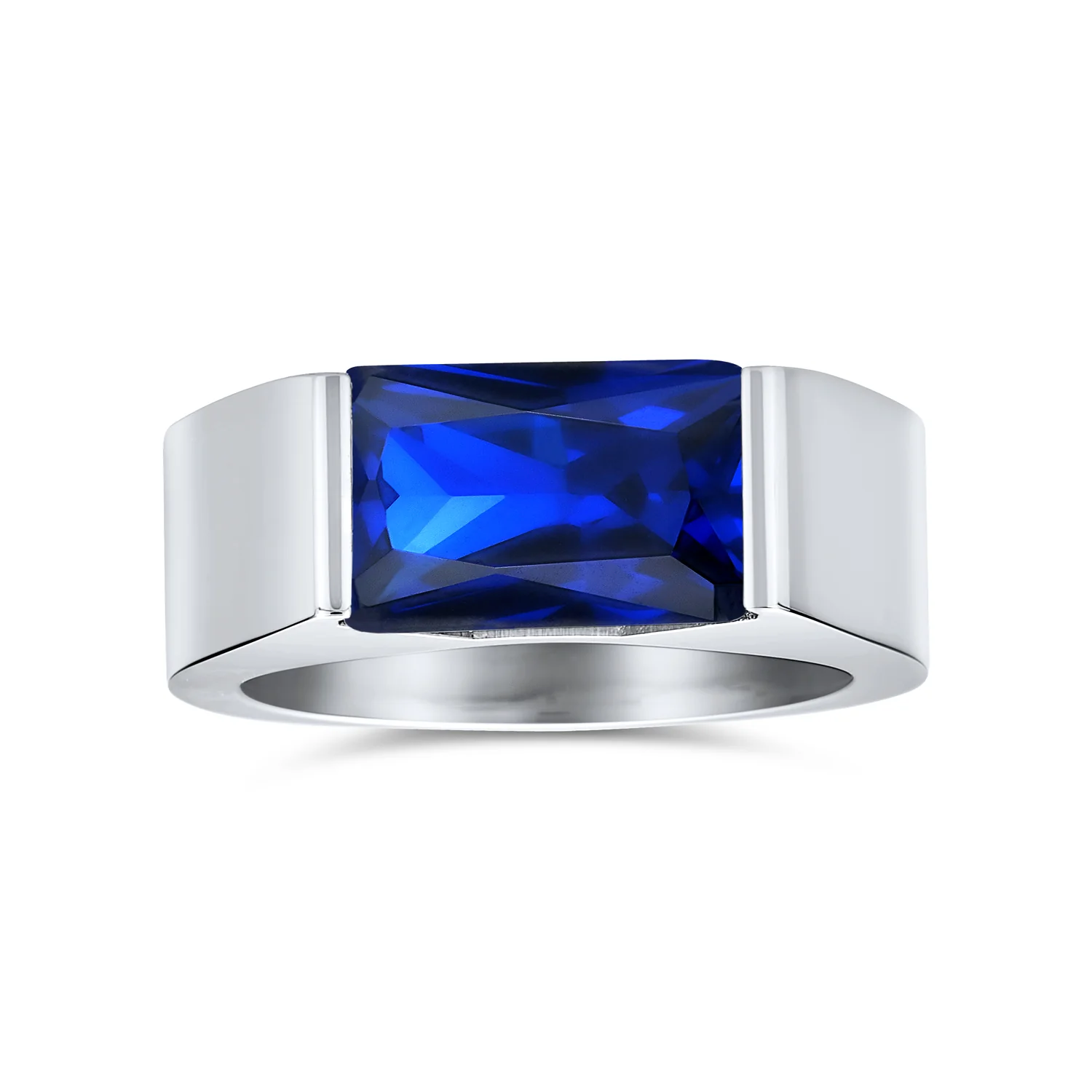 Modern Design 4CTW Blue Emerald Cut CZ Statement Ring Stainless Steel - Image 2