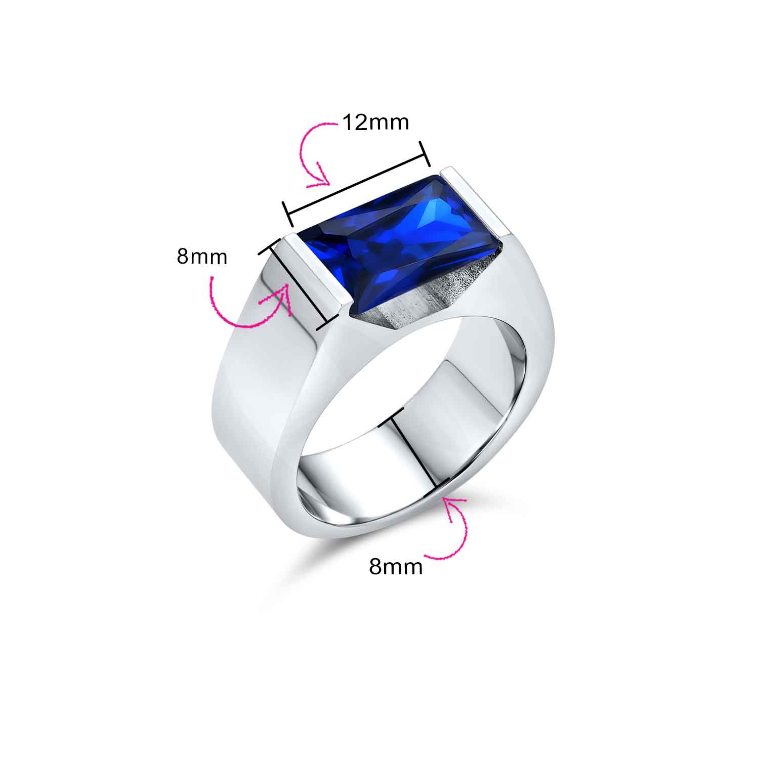 Modern Design 4CTW Blue Emerald Cut CZ Statement Ring Stainless Steel - Image 3
