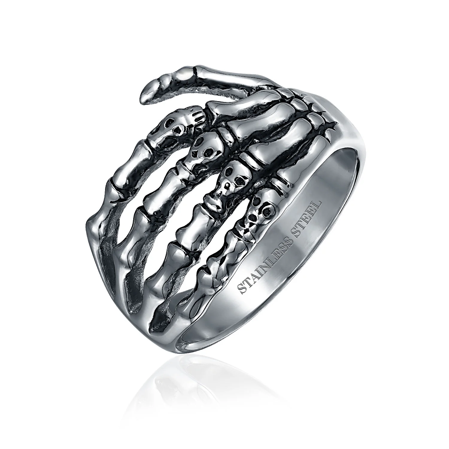 Goth  Rocker Wrap Skelton Hand Band Ring Stainless Steel - Image 2