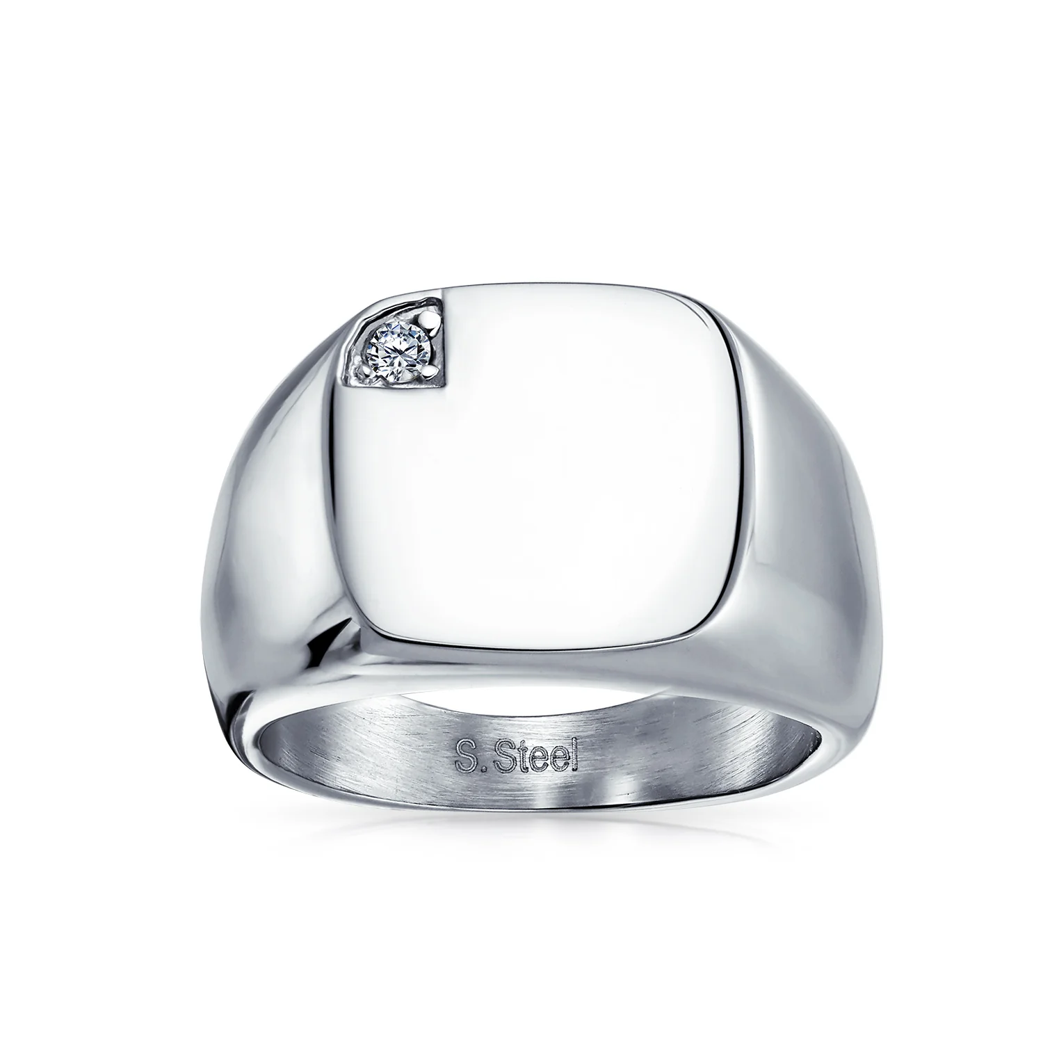Large Square CZ Accent Blank Monogram Initial Signet Ring Stainless Steel - Image 2