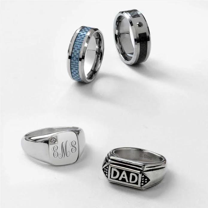 Large Square CZ Accent Blank Monogram Initial Signet Ring Stainless Steel - Image 4