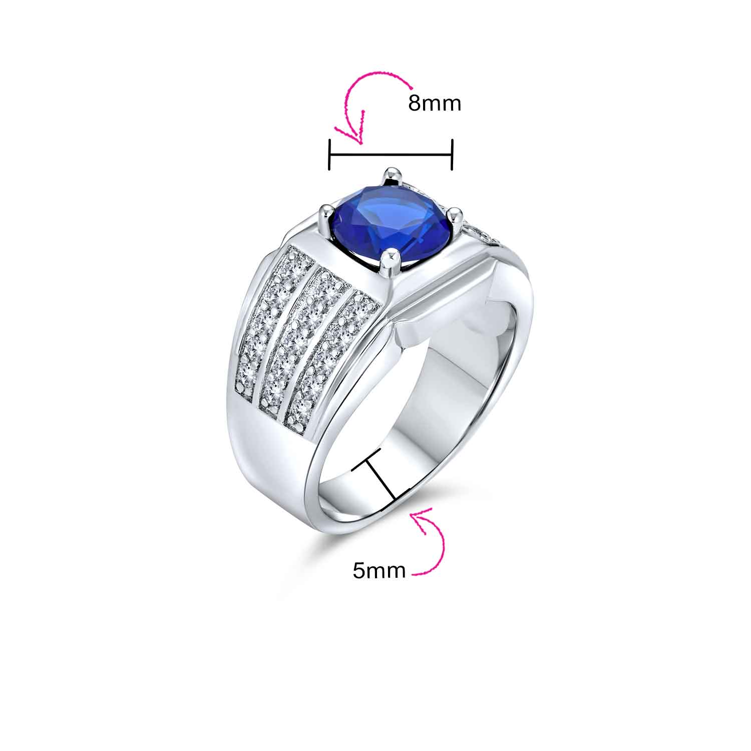 3 Row Pave Band with 3CT Cubic Zirconia CZ Solitaire Statement Ring Silver Plated - Image 6