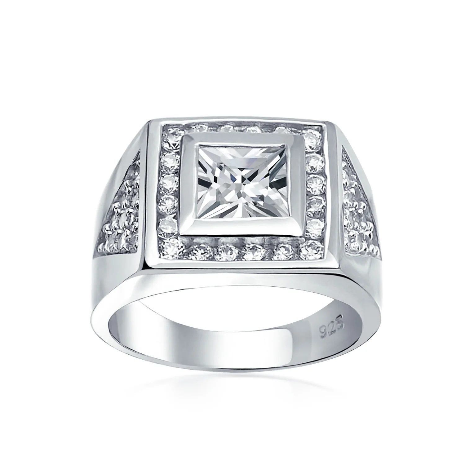 Geometric Triangle Mens Sterling Silver CZ Solitaire Engagement Ring for Men