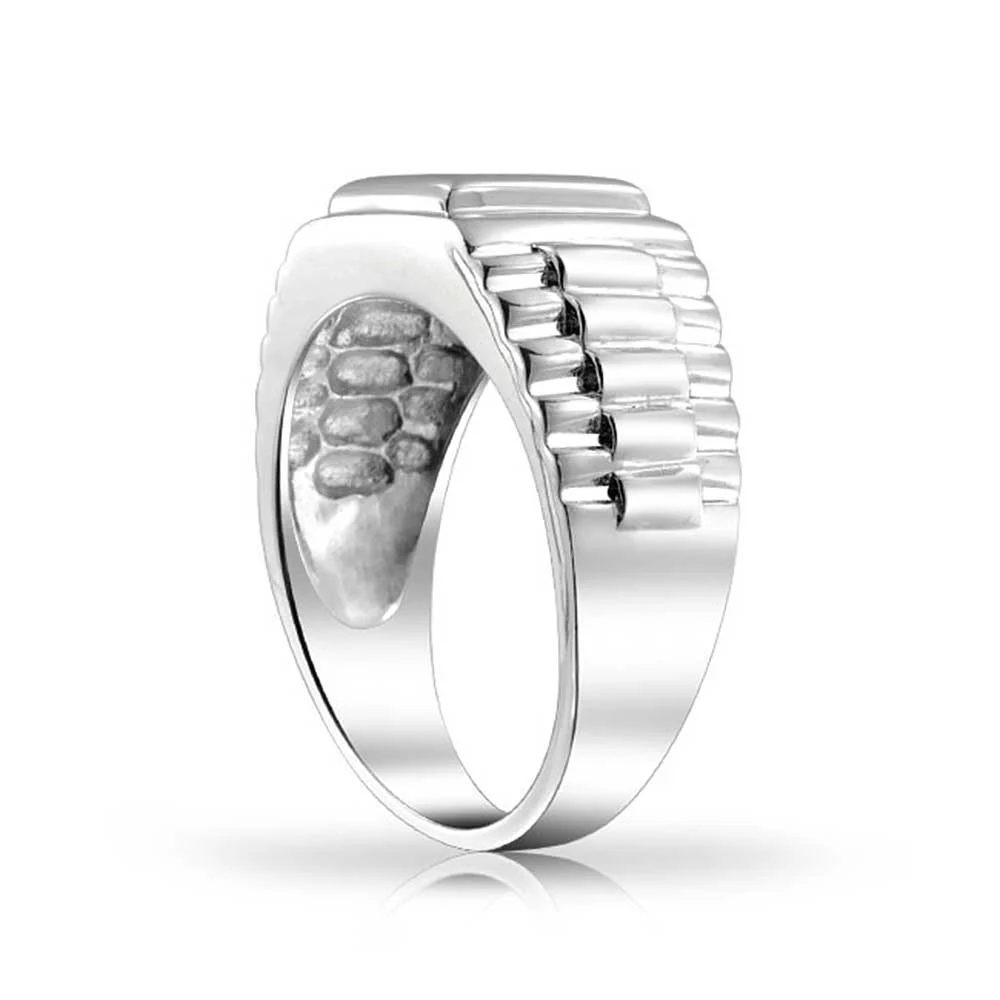 Geometric Square Invisible Cut CZ Side Design Engagement Ring Sterling Silver - Image 3
