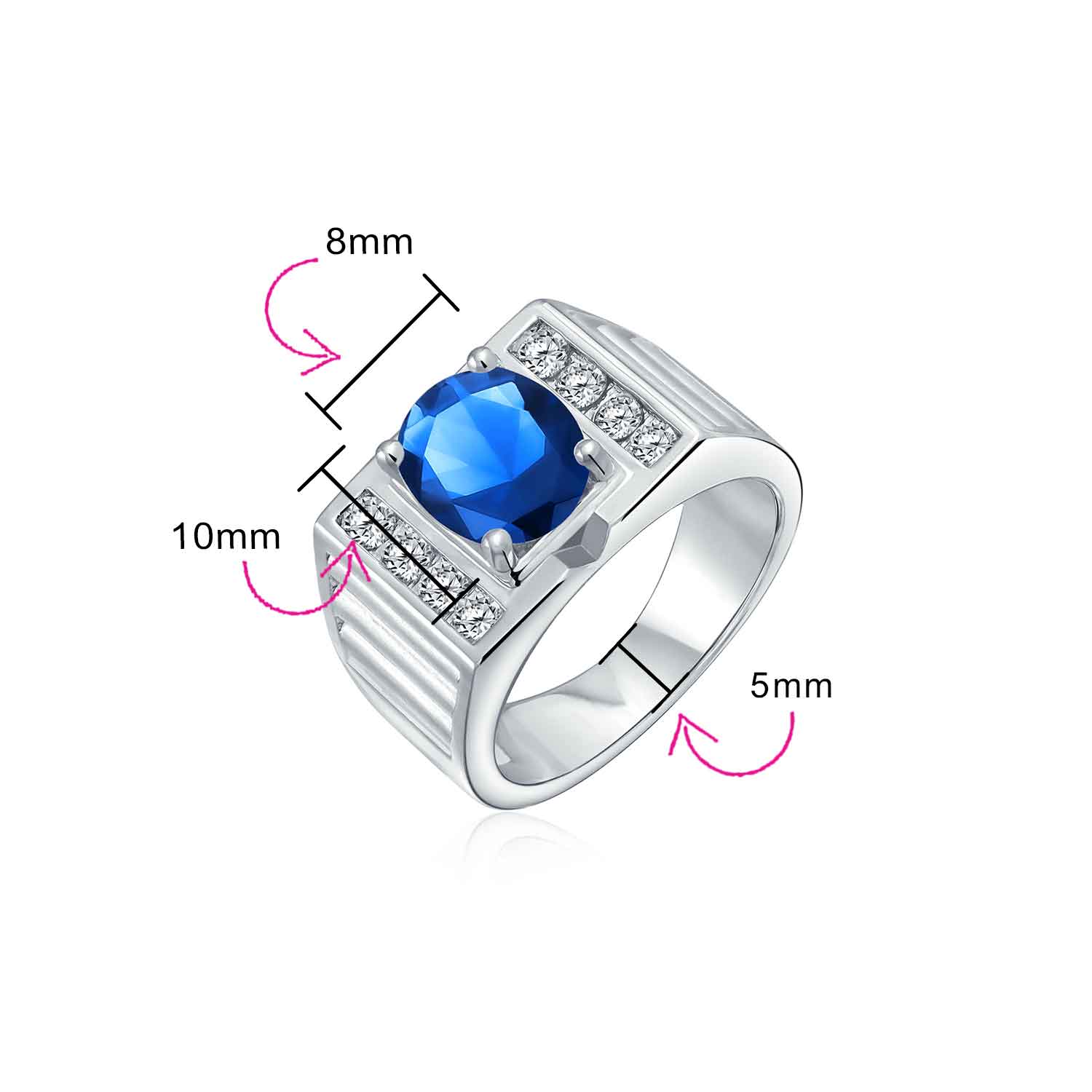 Mens Stainless Steel Hip Hop Micro Pave Halo Blue Oval CZ Engagement Ring - Image 6