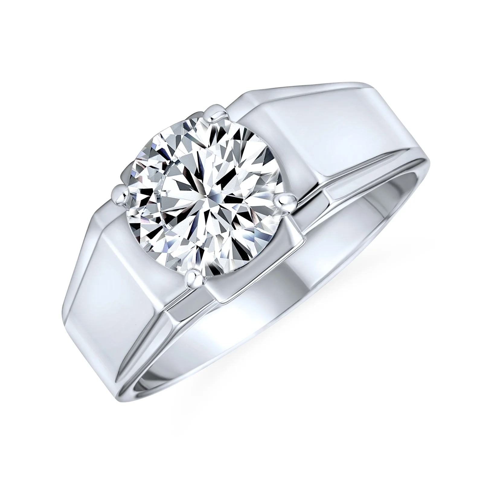 Large 6CTW Solitaire Cubic Zirconia Men's Ring Wide Band CZ Silver Plated - Image 6