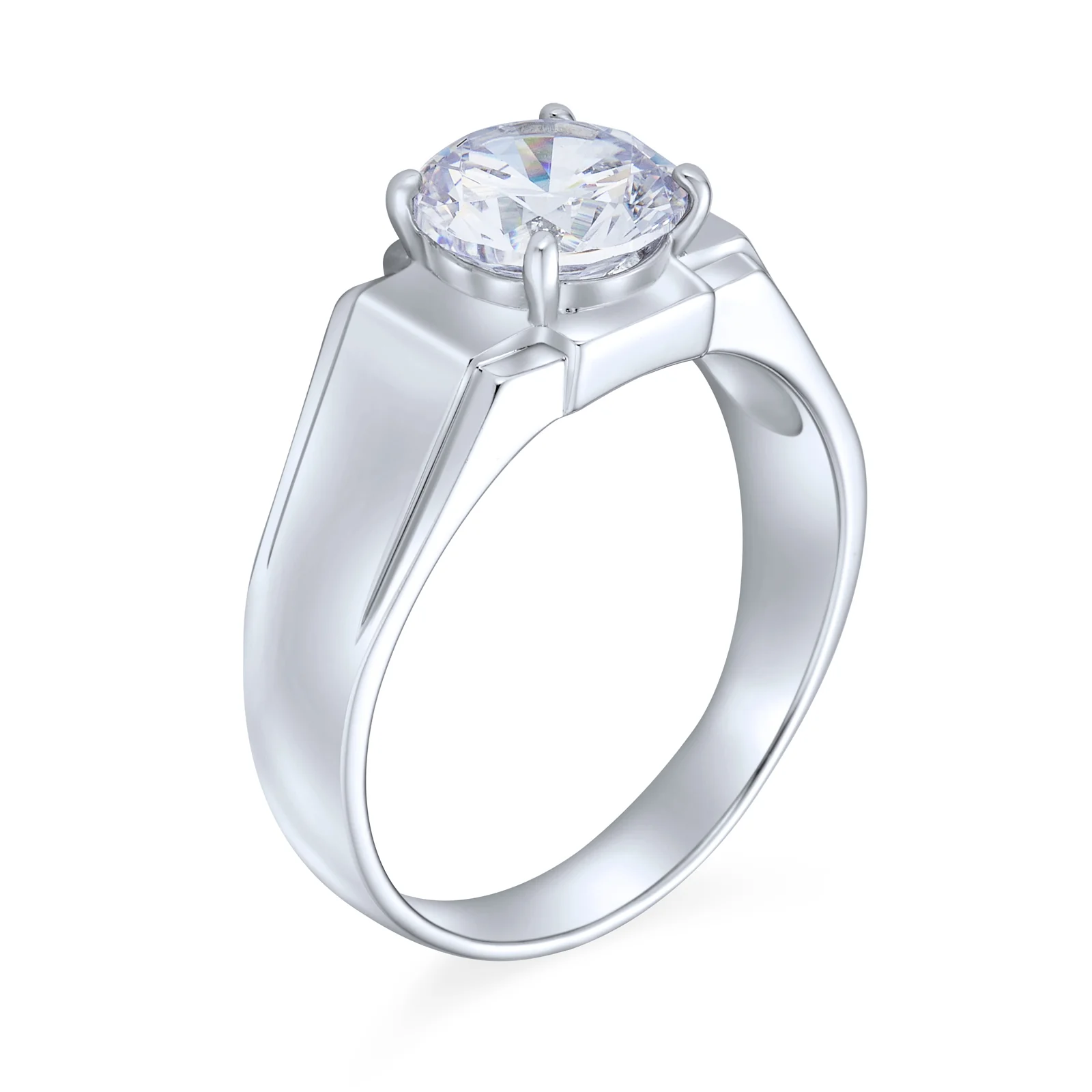 Large 6CTW Solitaire Cubic Zirconia Men's Ring Wide Band CZ Silver Plated - Image 8