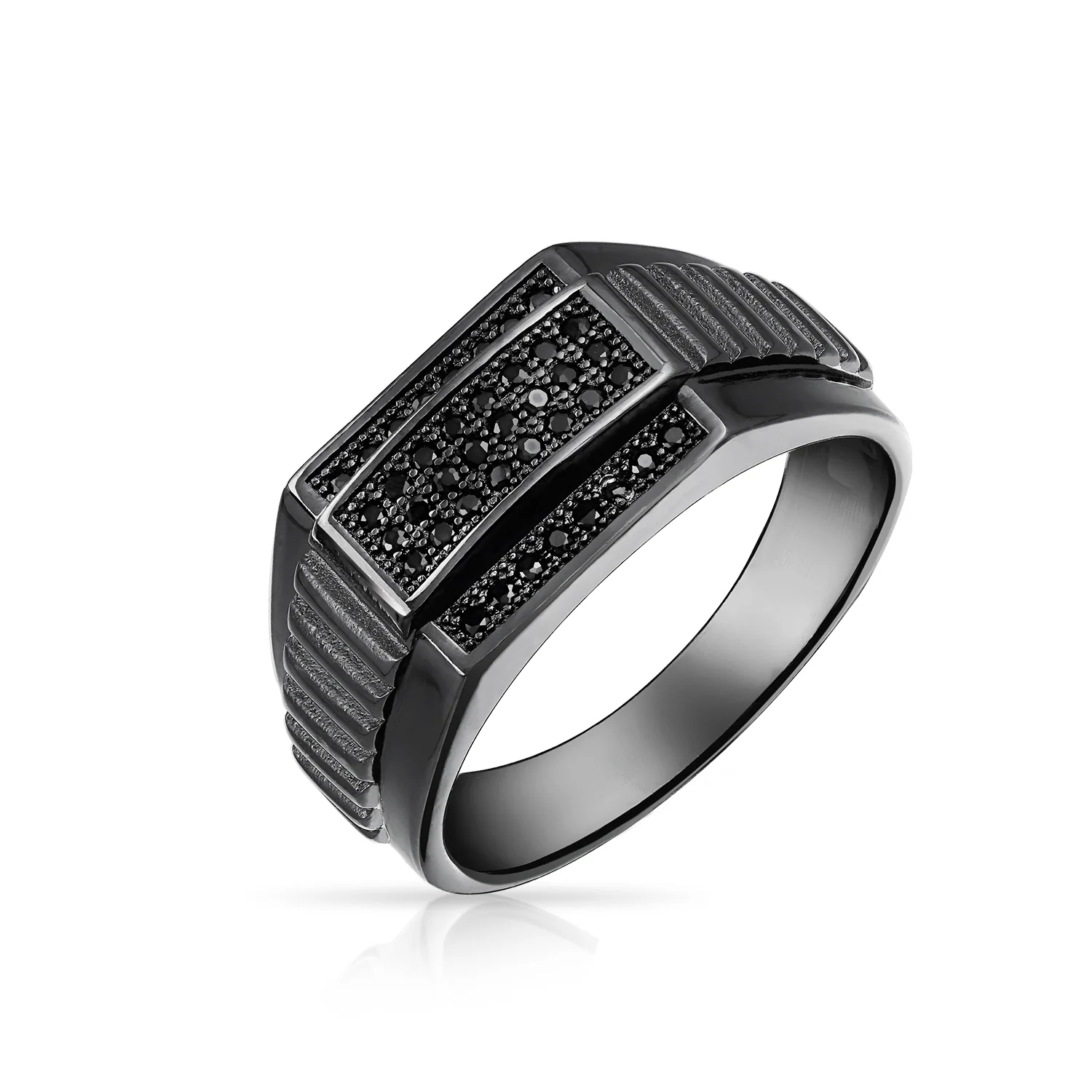 Geometric Micro Rectangle Black CZ Statement Ring Sterling Silver Signet - Image 6