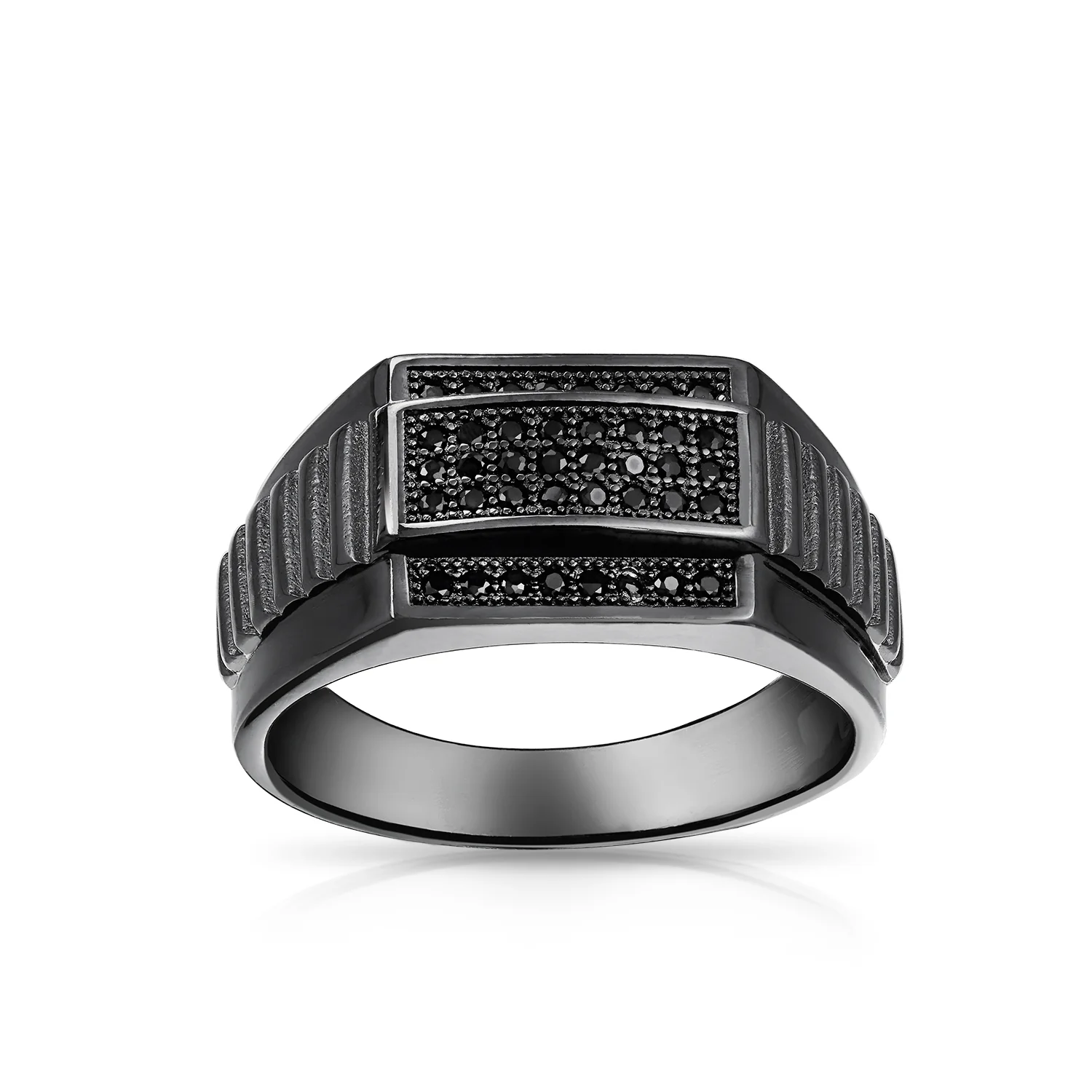 Geometric Micro Rectangle Black CZ Statement Ring Sterling Silver Signet - Image 7
