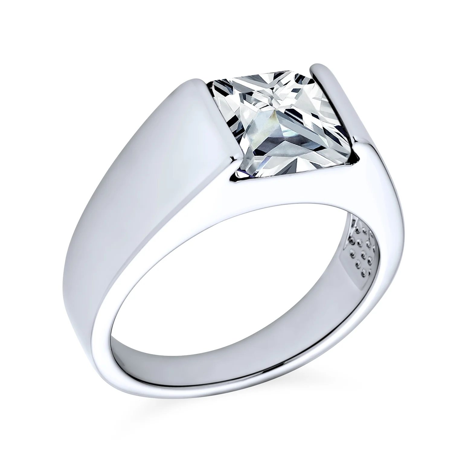 Traditional 3CT Blue Clear Cubic Zirconia CZ Square Solitaire Ring Pinky Ring Silver Plated - Image 2