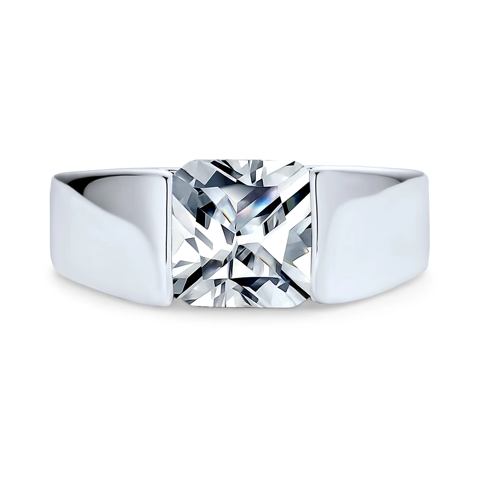 Traditional 3CT Blue Clear Cubic Zirconia CZ Square Solitaire Ring Pinky Ring Silver Plated - Image 4