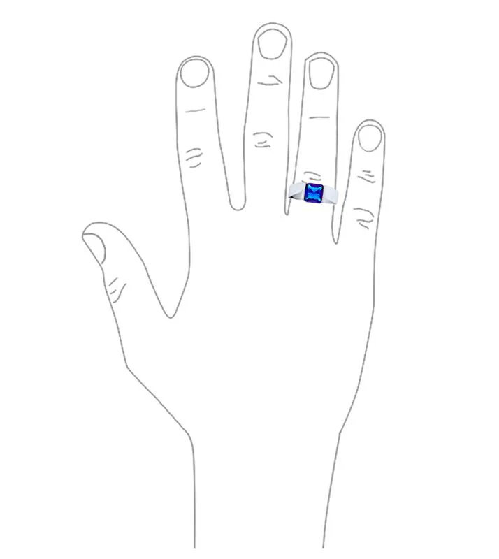 Traditional 3CT Blue Clear Cubic Zirconia CZ Square Solitaire Ring Pinky Ring Silver Plated - Image 6