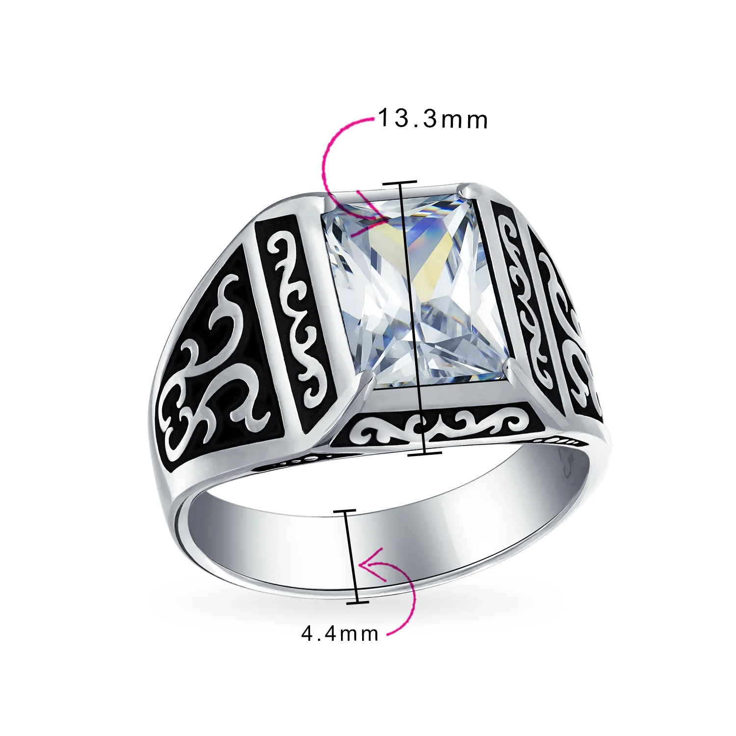 Viking Scroll Emerald Cut CZ Ring Two Tone Oxidized Silver Handmade In Turkey - Image 3