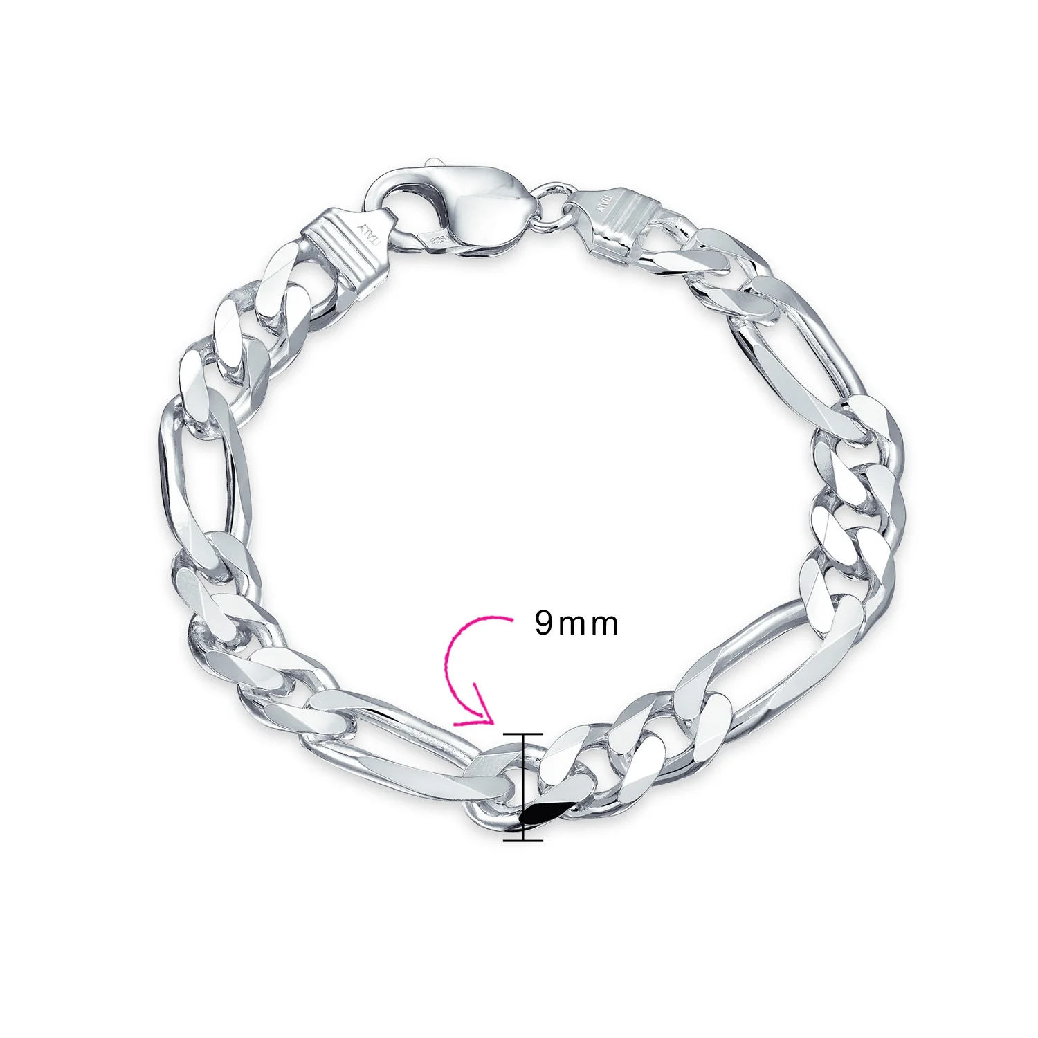 Thick Heavy  Sterling Silver Figaro Chain Link Bracelet 9MM - Image 3