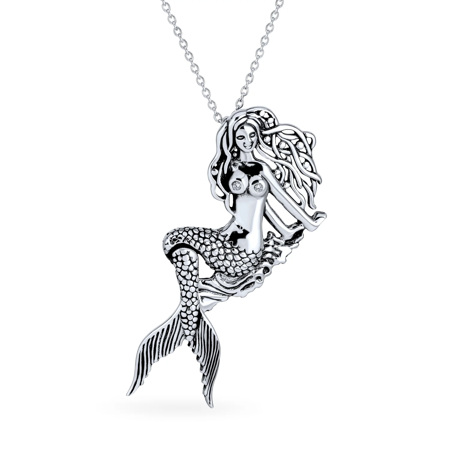 Mermaid Pendant Necklace & Sanddollar Starfish Seashell Stud Earrings Set - Image 3