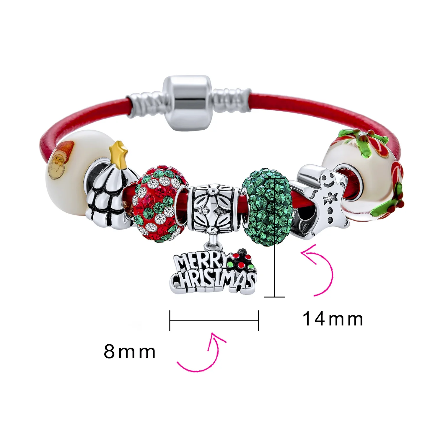 Merry Christmas Tree Charm Bracelet with Santa Gingerbread and Candy Cane Beads - Image 2