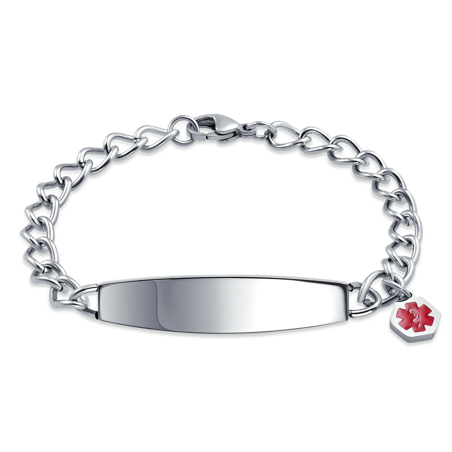Lightweight Red Medical Identification Blank Medical ID Curb Link Bracelet Stainless Steel 7.5 Inch