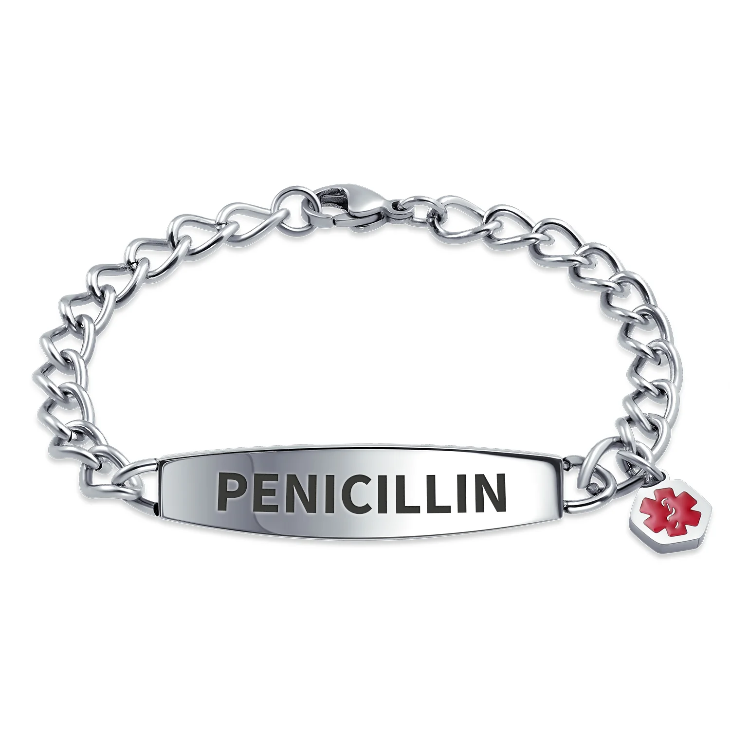 Lightweight Red Medical Identification Blank Medical ID Curb Link Bracelet Stainless Steel 7.5 Inch - Image 12