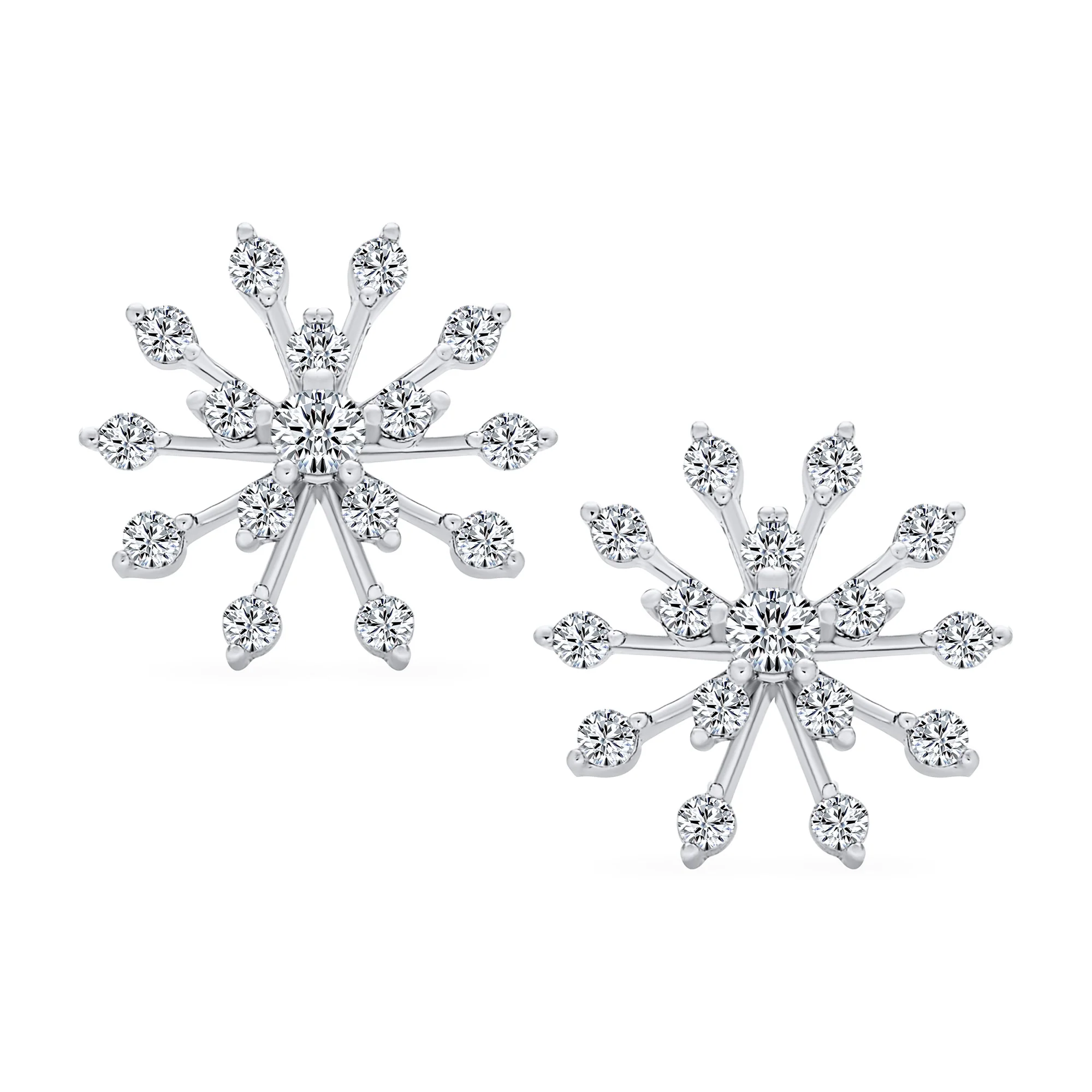 Mid-Size Lightweight CZ Stud Earrings Cubic Zirconia Snowflake Sterling Silver - Image 2