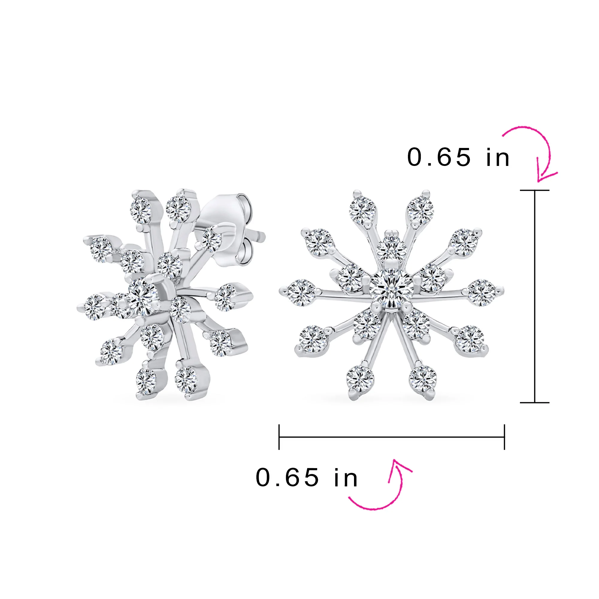 Mid-Size Lightweight CZ Stud Earrings Cubic Zirconia Snowflake Sterling Silver - Image 4