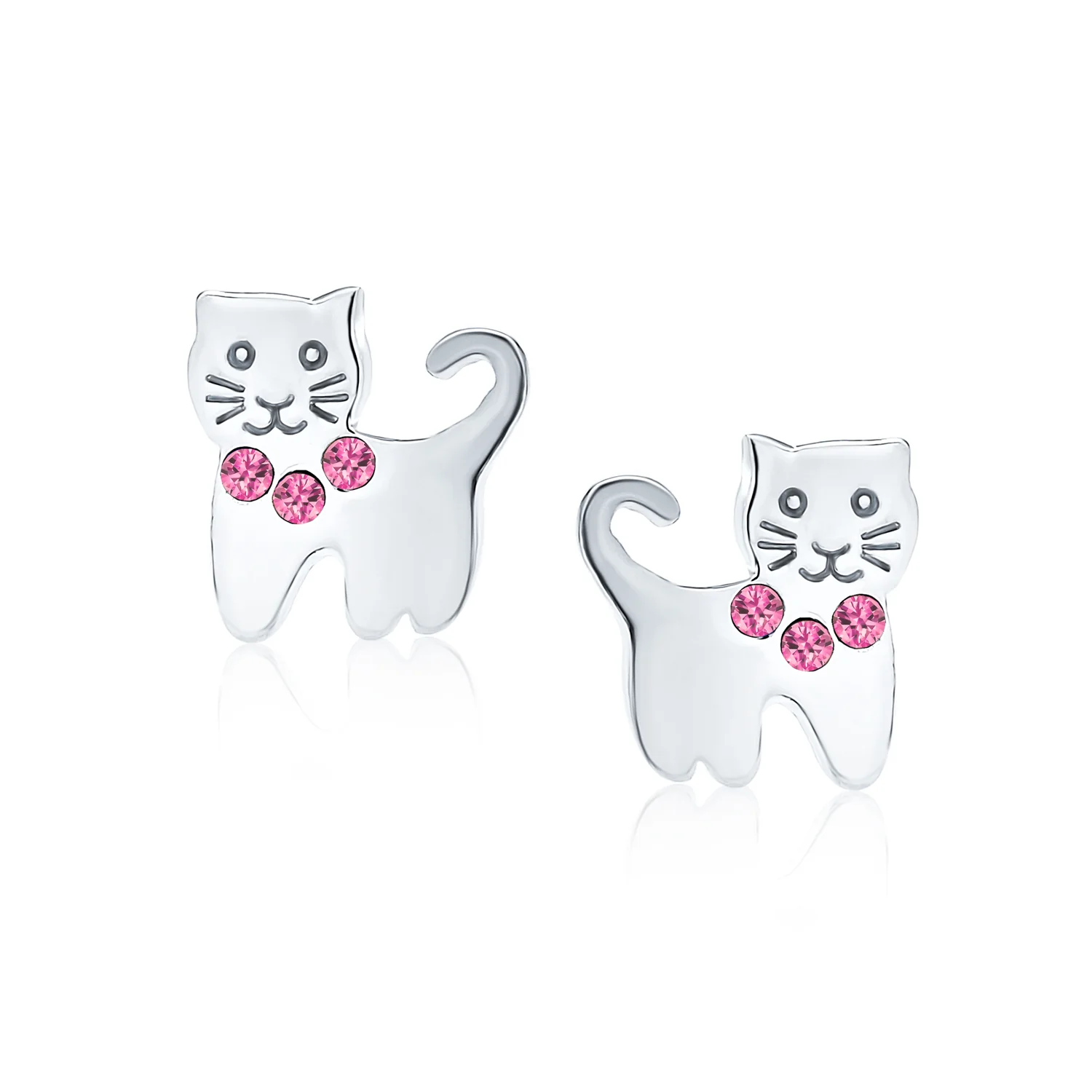 Set of 2 Mini Petite Blue Pink Crystal Cat Stud Earrings in Sterling Silver - Image 2
