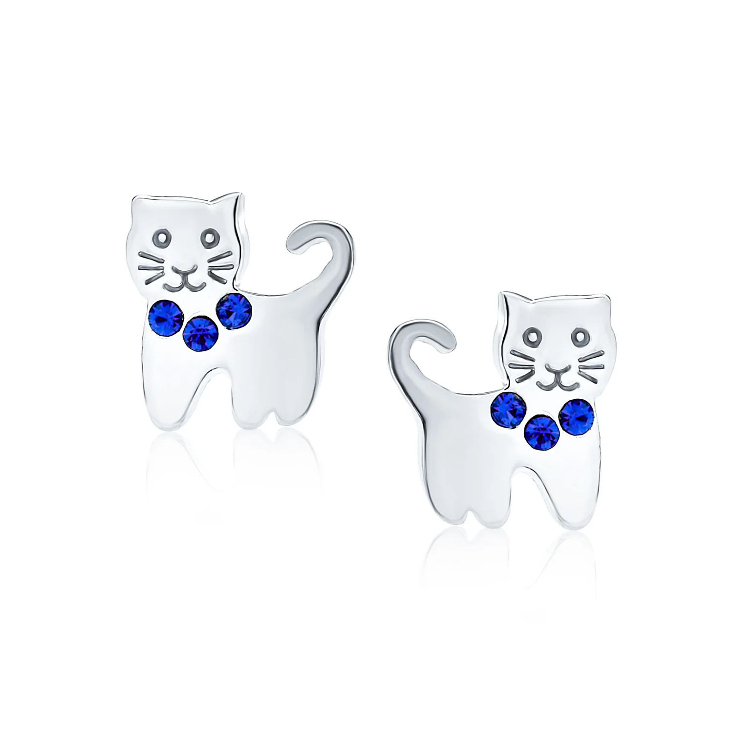 Mini Petite Blue Pink Crystal Cat Stud Earrings in Sterling Silver - Image 4