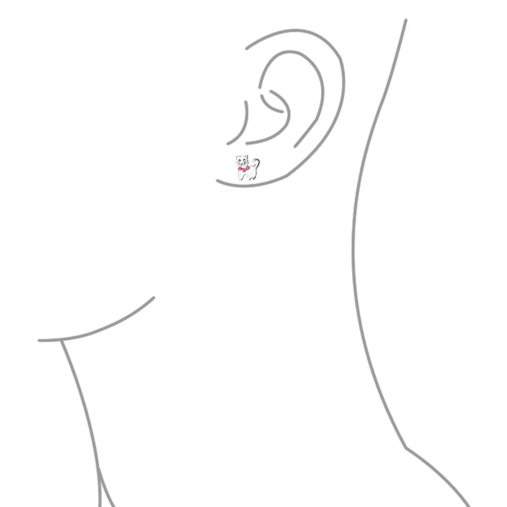Mini Petite Blue Pink Crystal Cat Stud Earrings in Sterling Silver - Image 5
