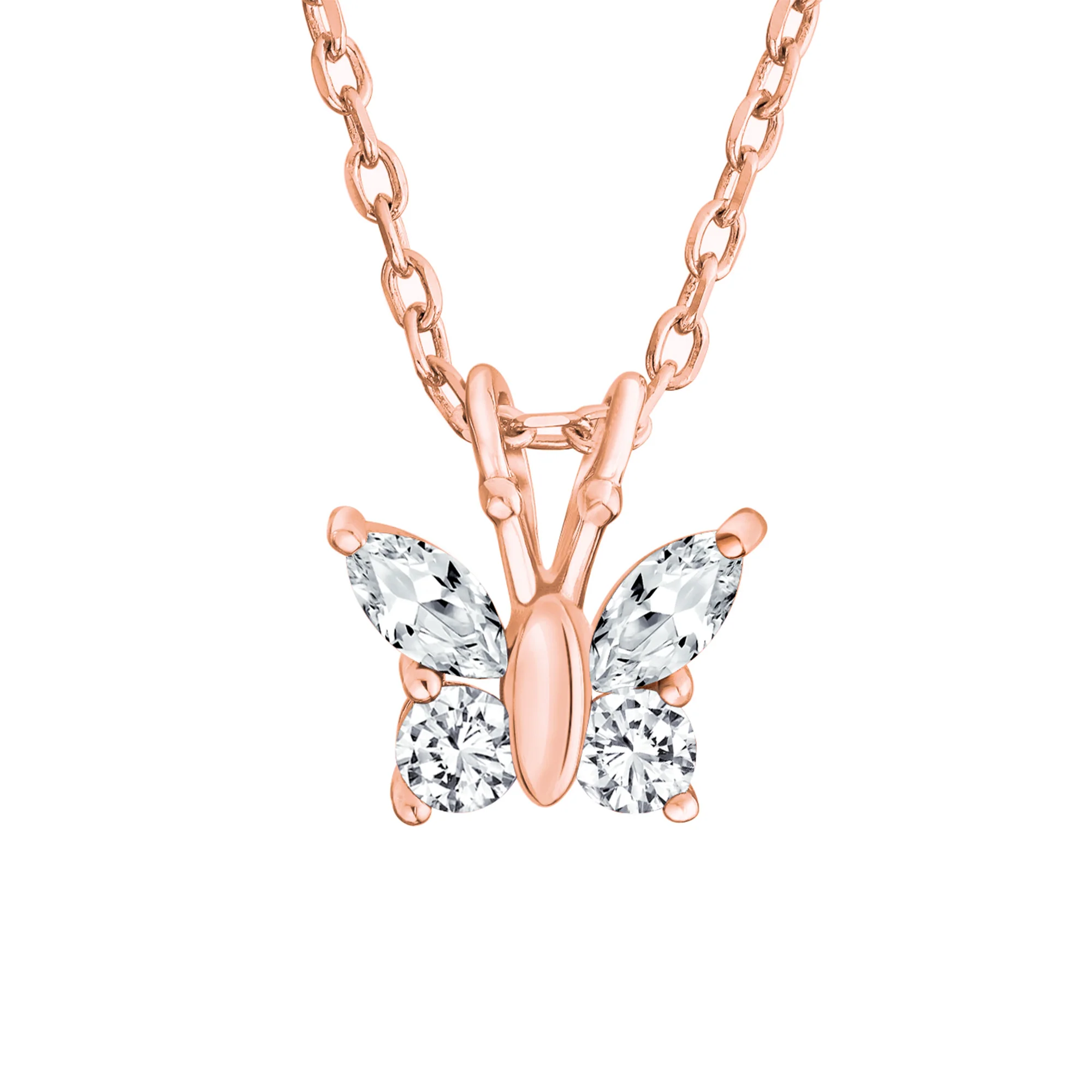 Mini Purple CZ Butterfly Pendant Necklace Rose Gold Sterling Silver for Teens - Image 2