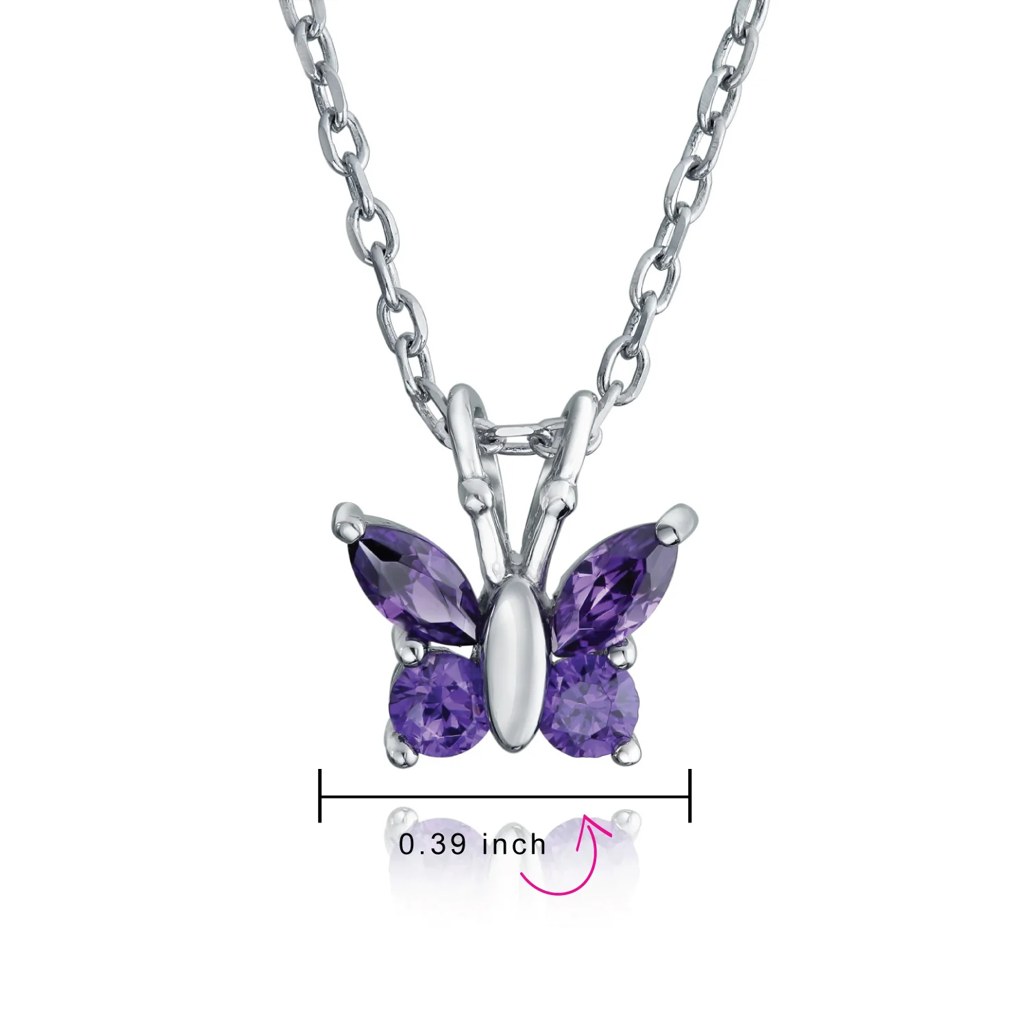 Mini Purple CZ Butterfly Pendant Necklace Rose Gold Sterling Silver for Teens - Image 7