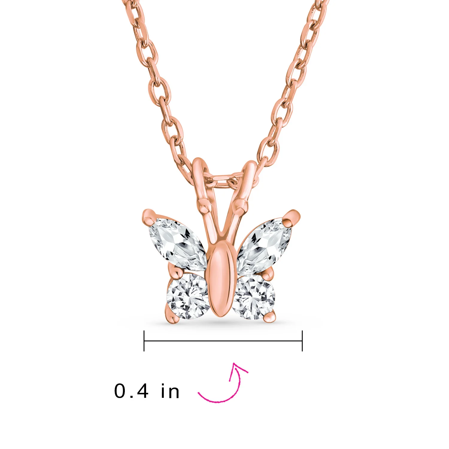 Mini Purple CZ Butterfly Pendant Necklace Rose Gold Sterling Silver for Teens - Image 8