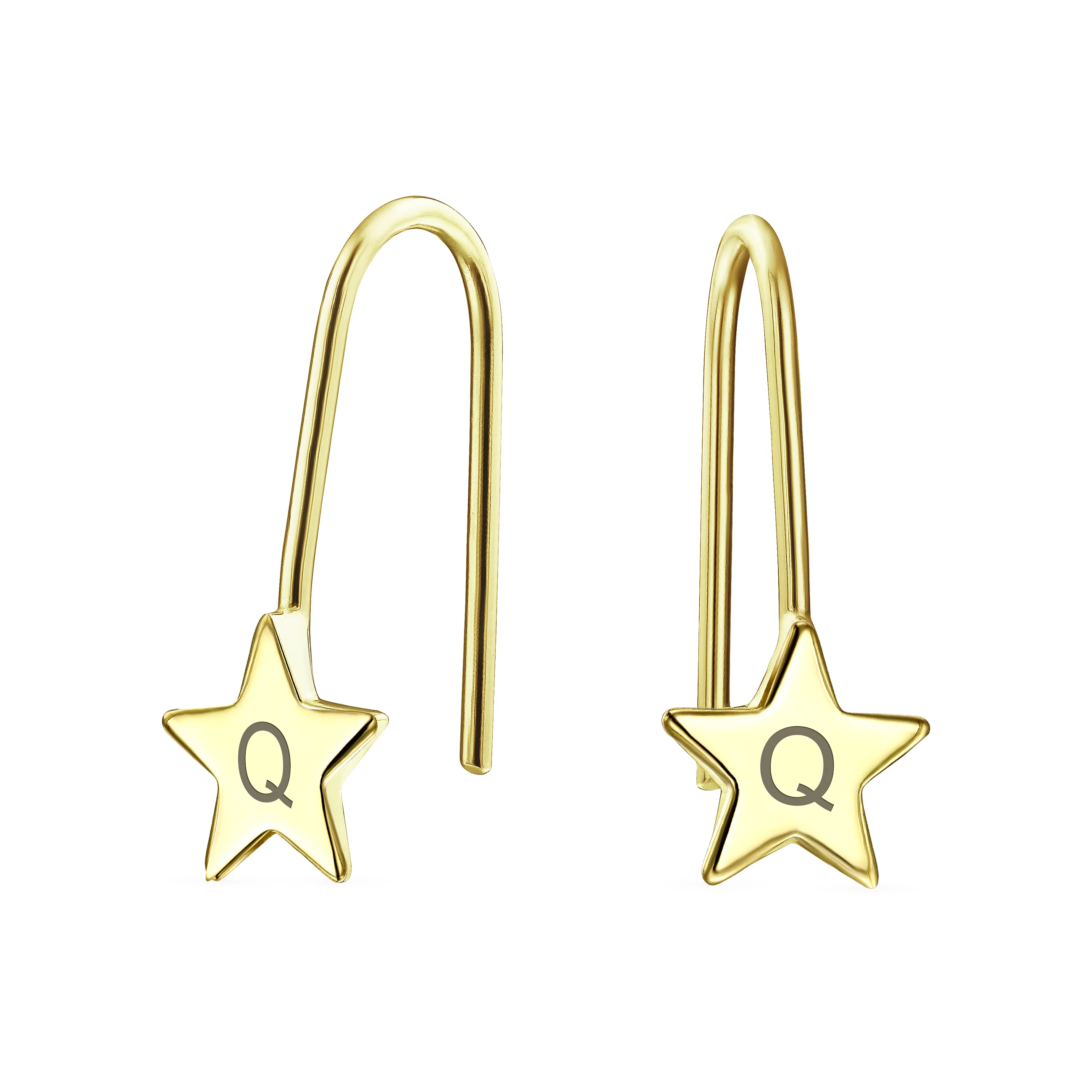 Minimalist Alphabet Dangle Earrings 14K Yellow Gold - Celestial Patriotic Style - Image 17