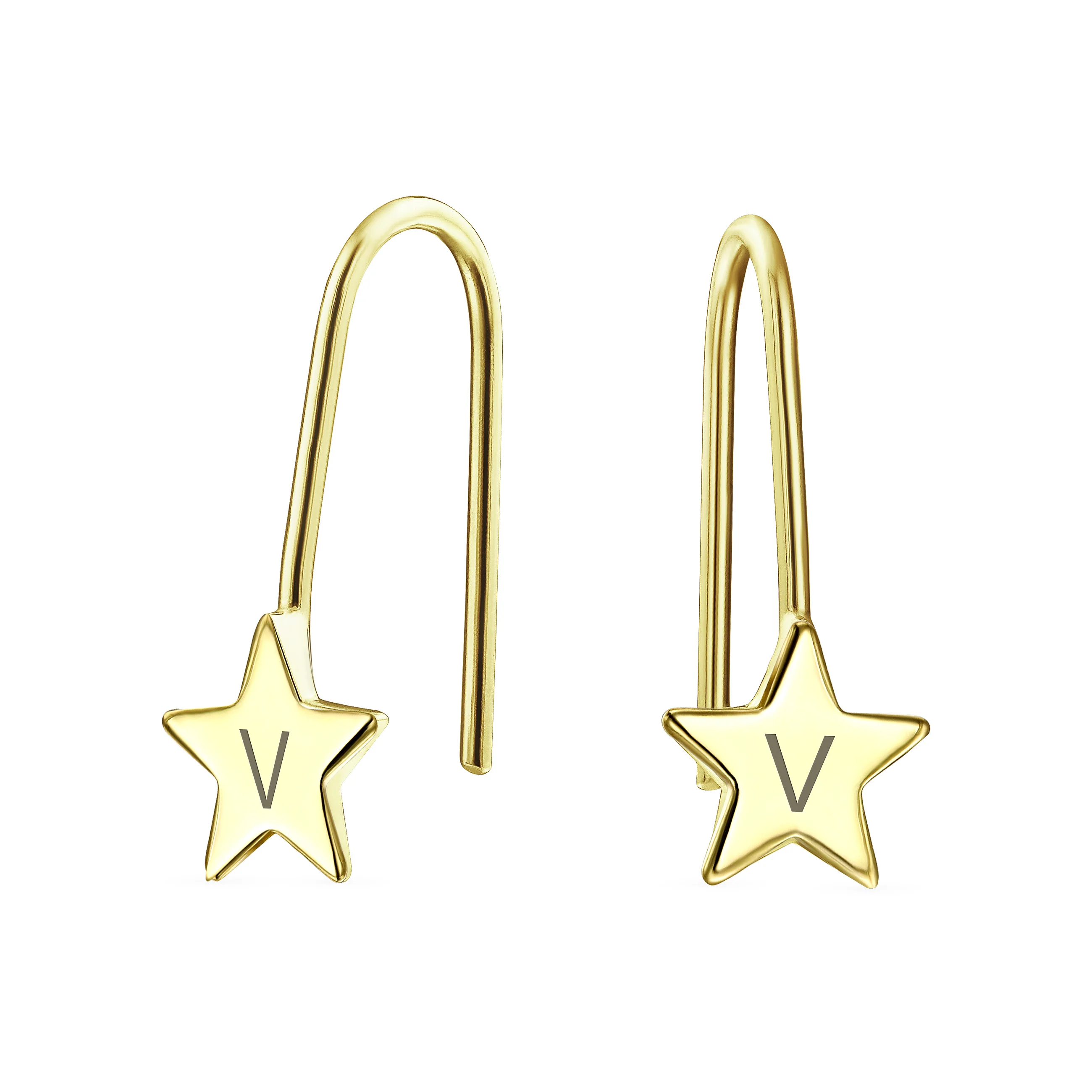Minimalist Alphabet Dangle Earrings 14K Yellow Gold - Celestial Patriotic Style - Image 22