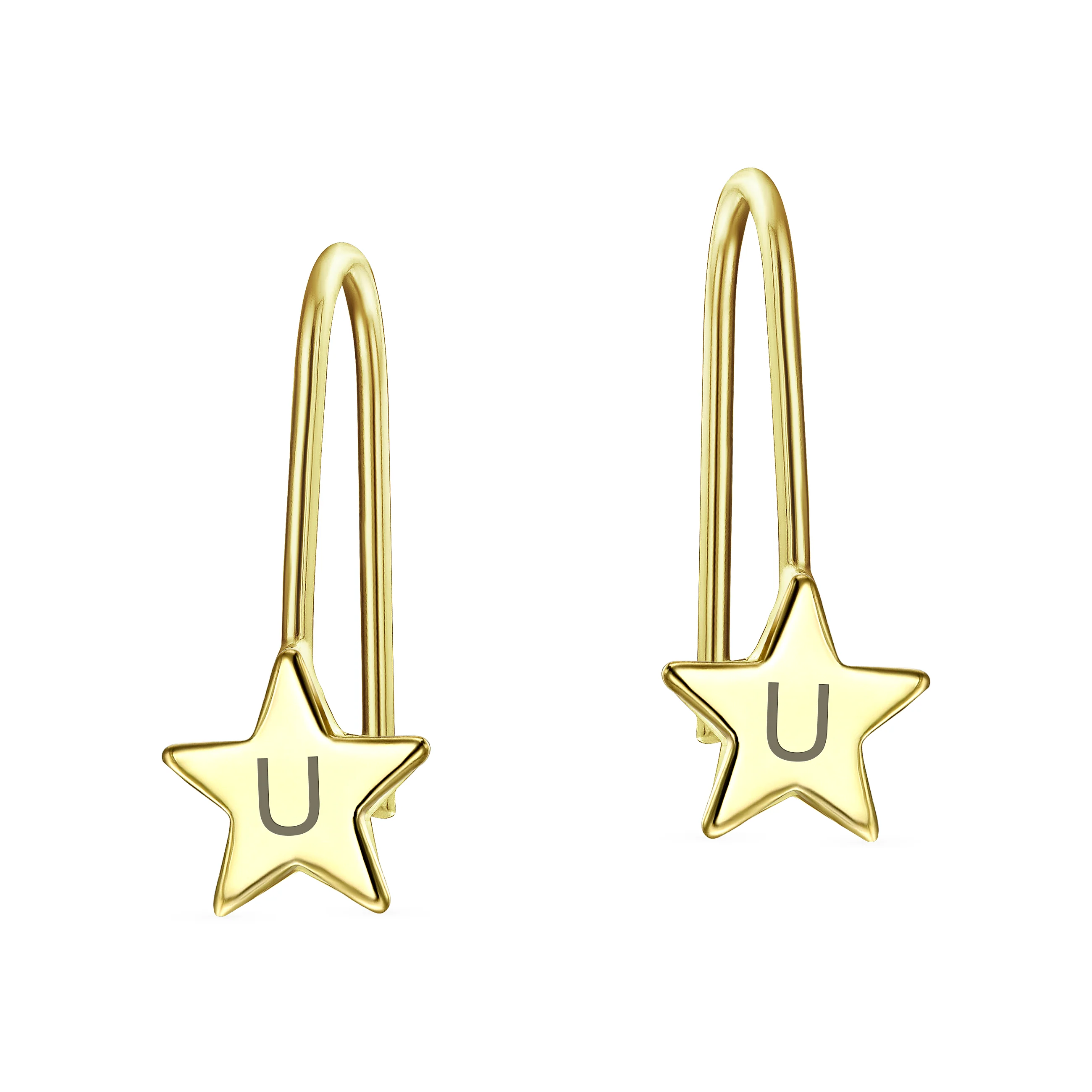 Minimalist Alphabet Dangle Earrings 14K Yellow Gold - Celestial Patriotic Style - Image 47